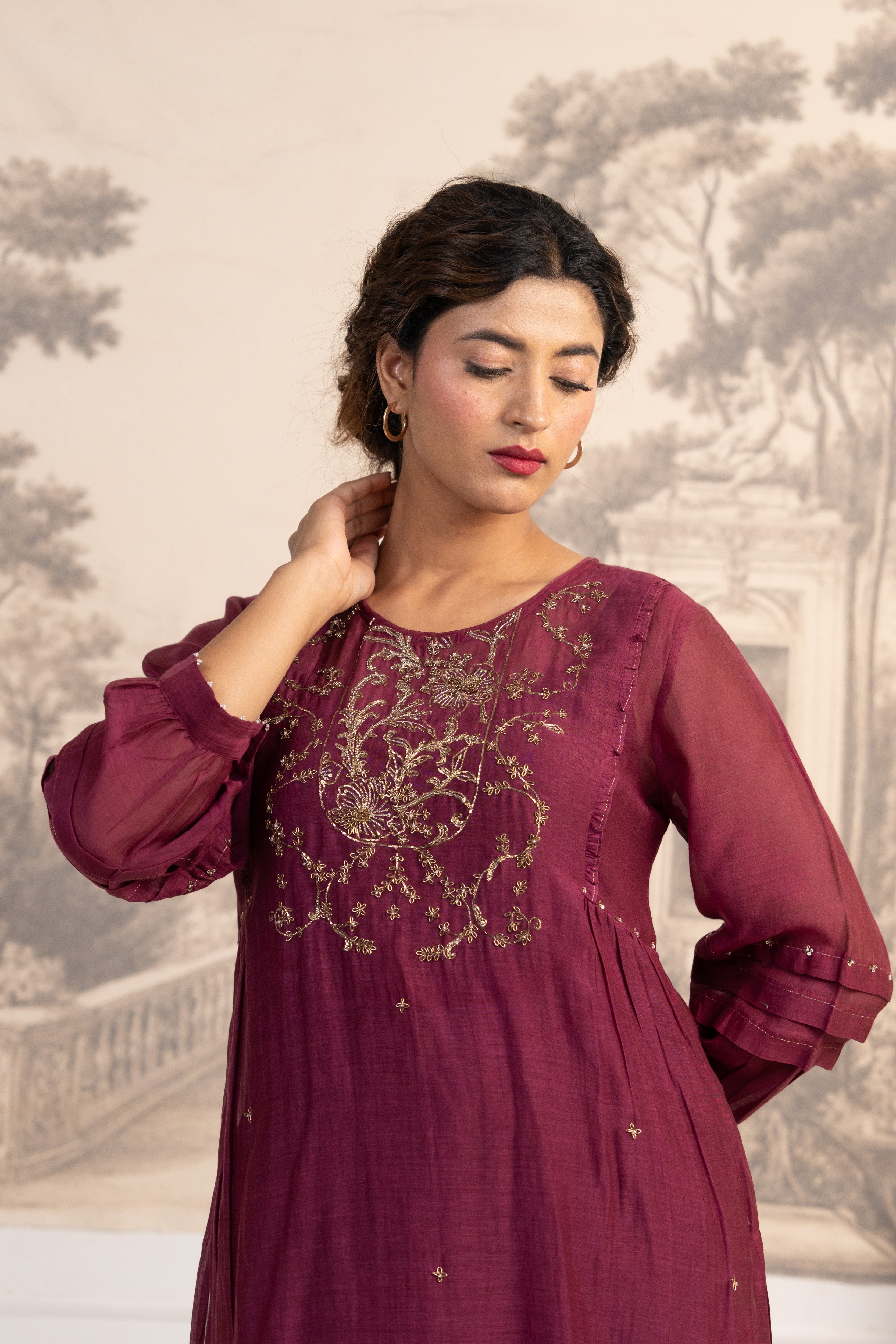 WINE DABKA YOKE SUIT SET