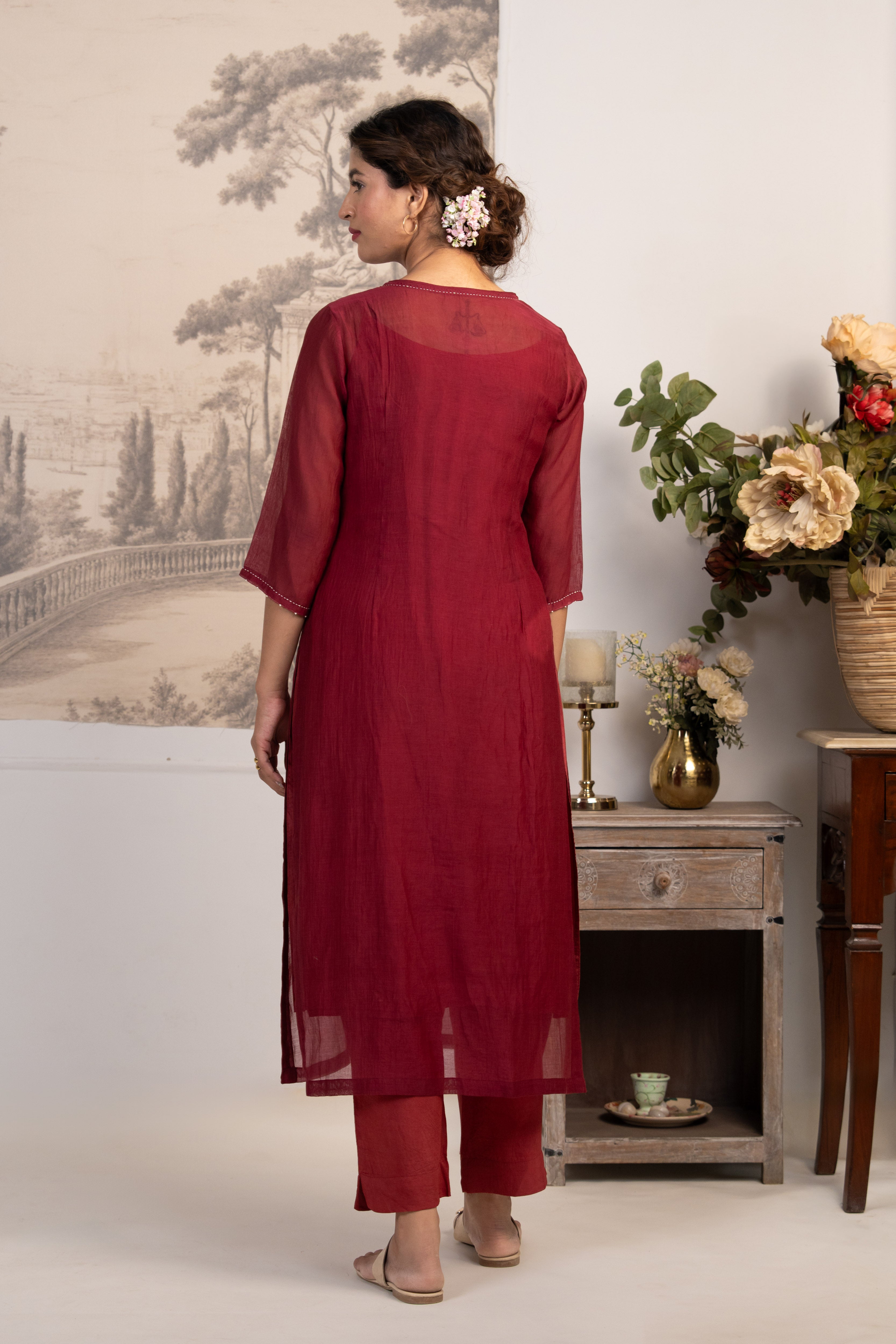 MAROON RED FLAMINGO SUIT SET