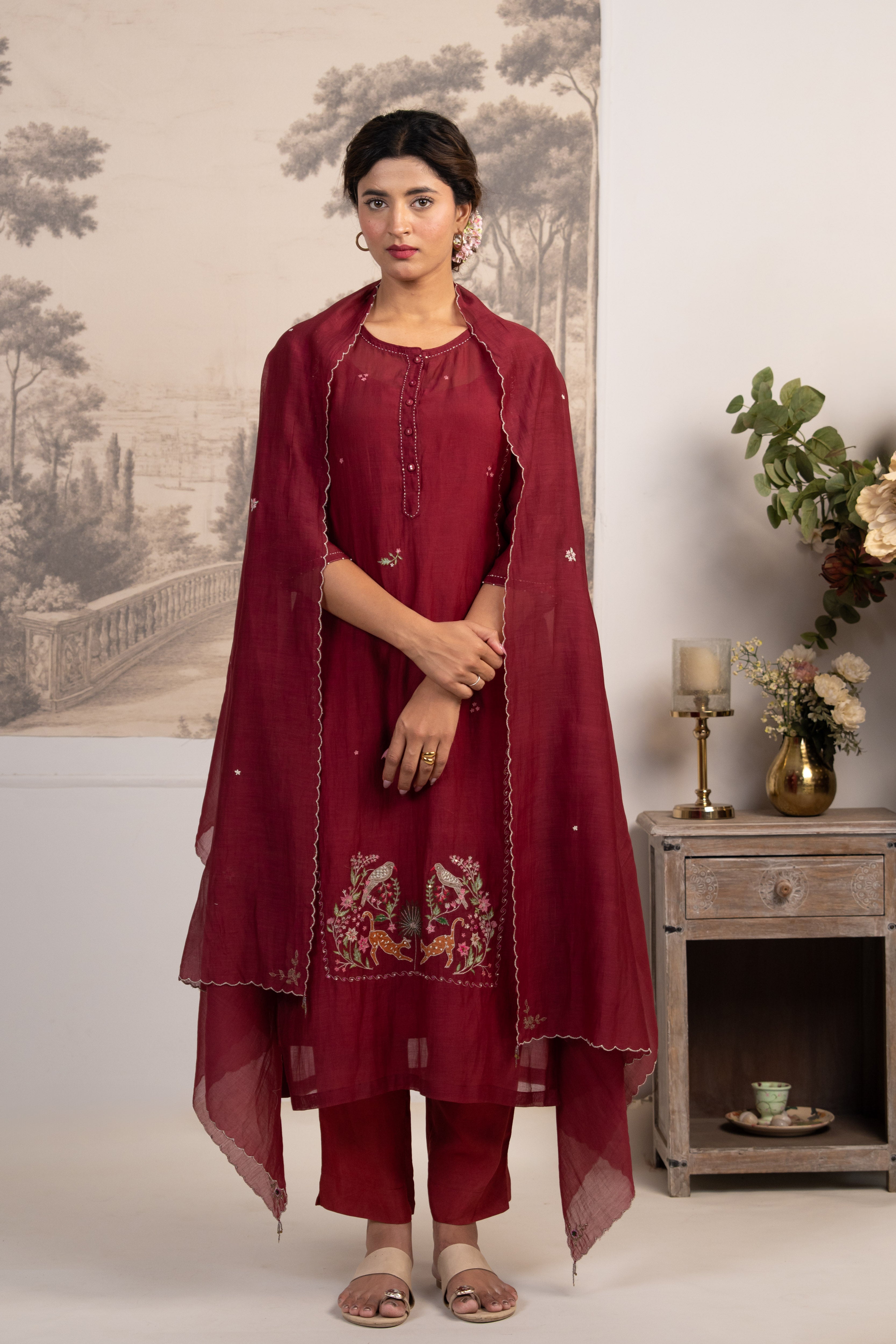 MAROON RED FLAMINGO SUIT SET