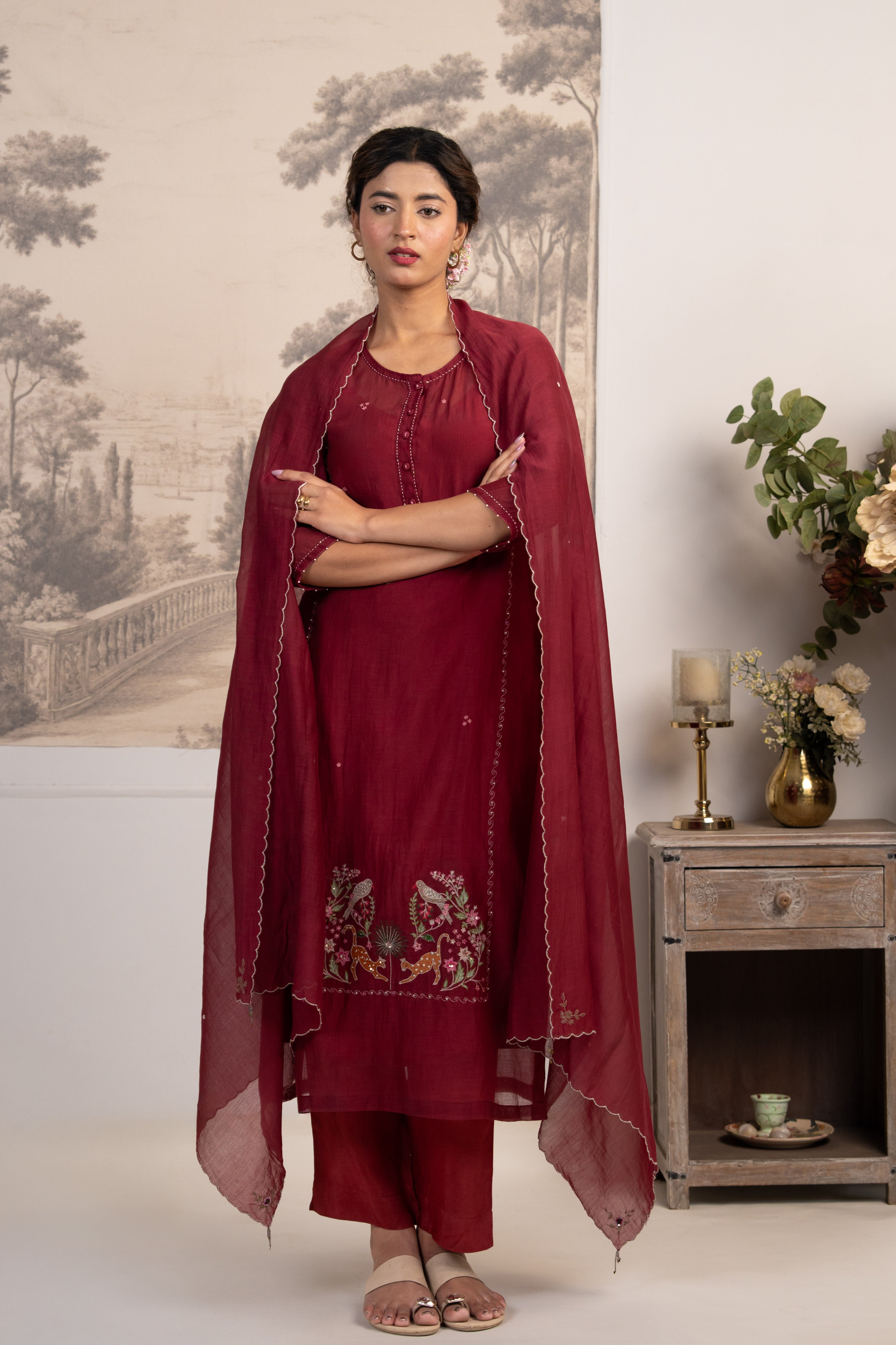 MAROON RED FLAMINGO SUIT SET