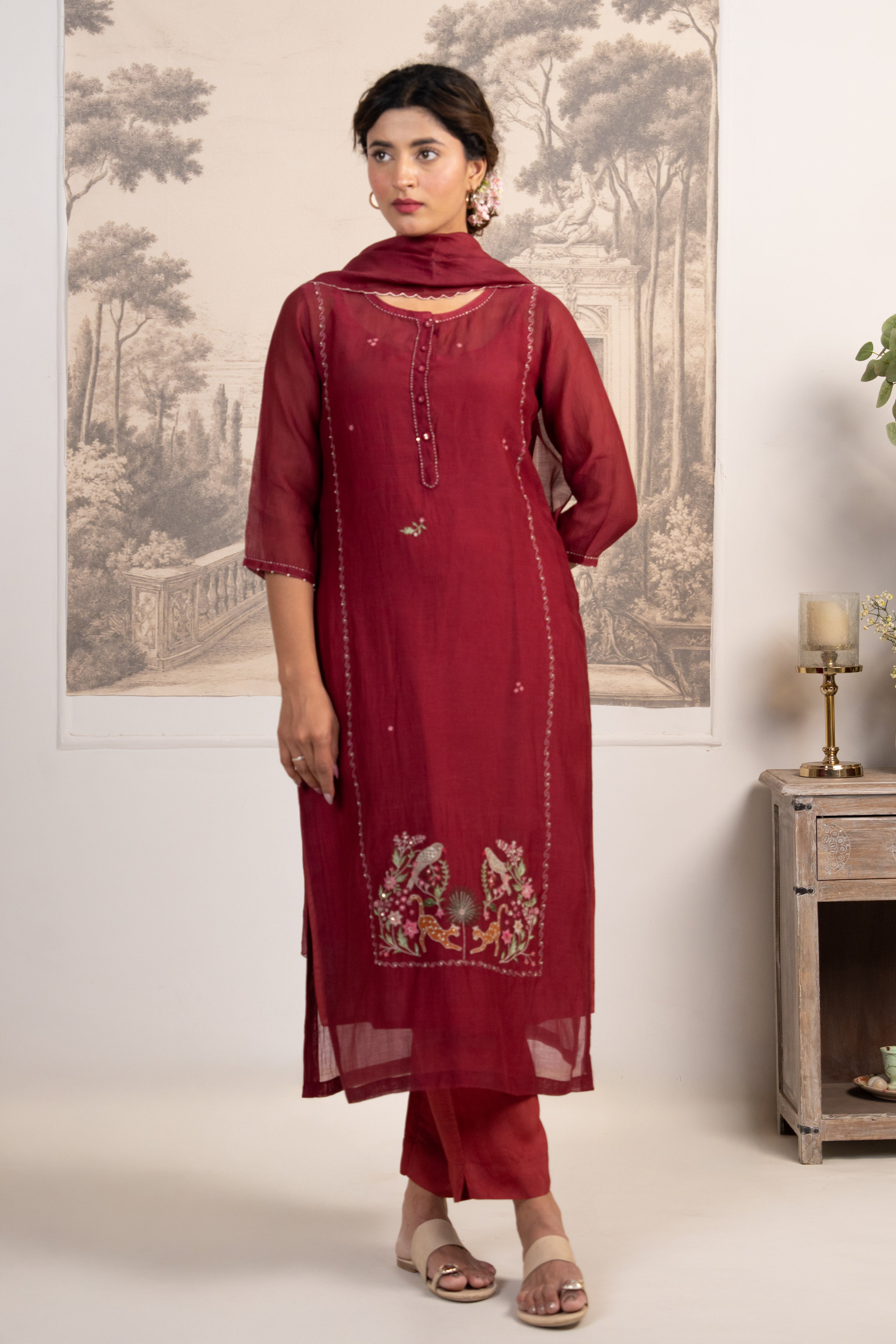 MAROON RED FLAMINGO SUIT SET