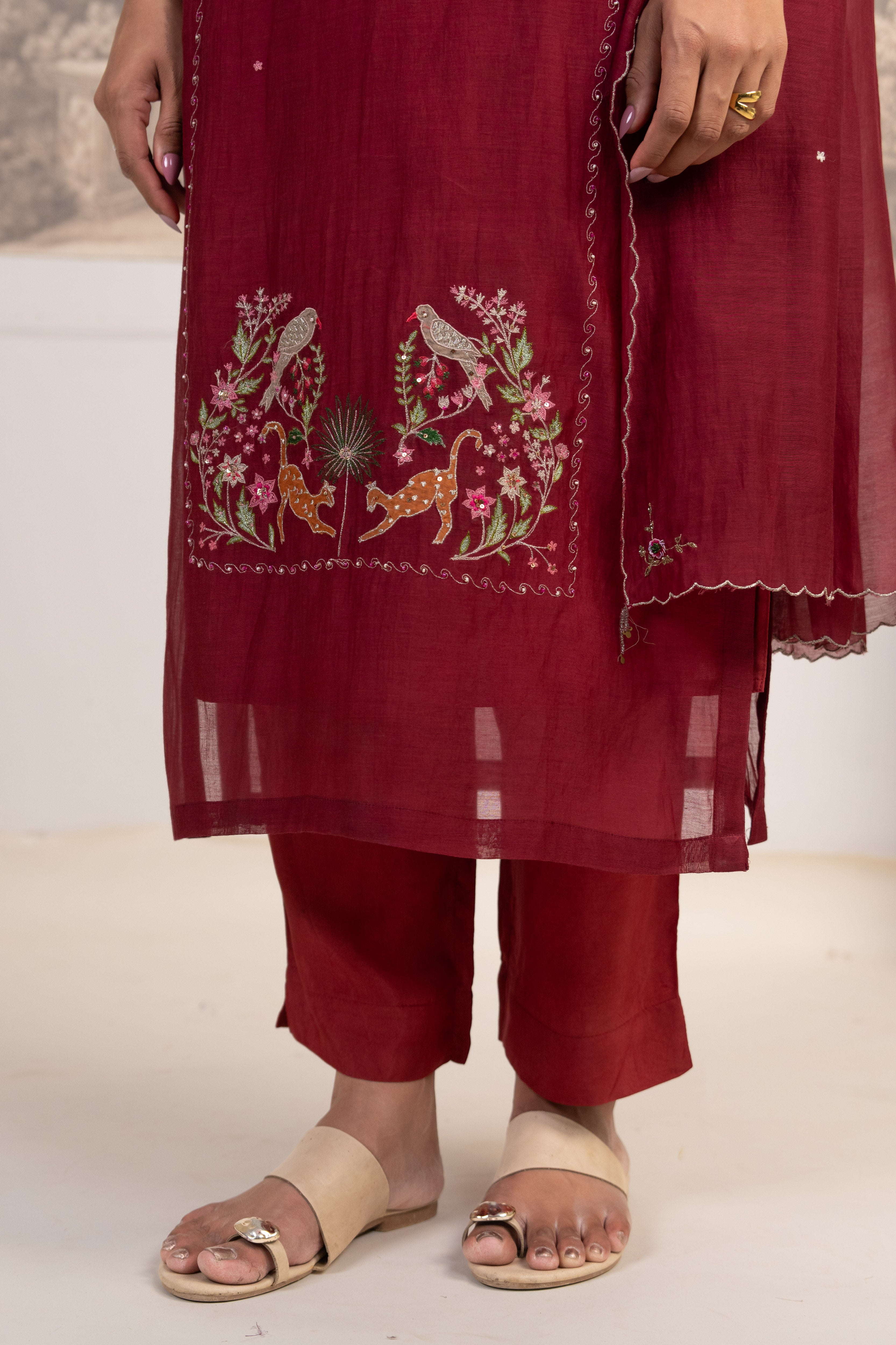 MAROON RED FLAMINGO SUIT SET