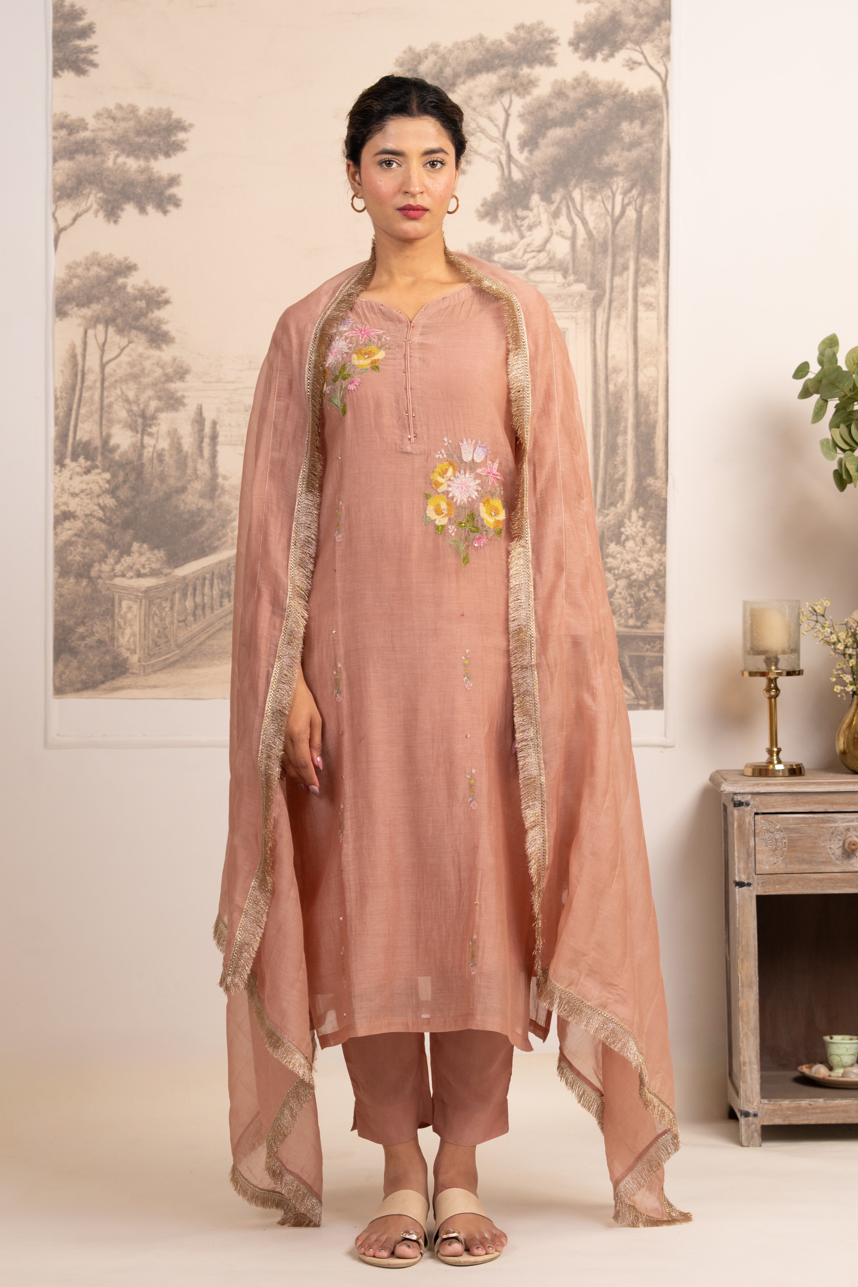 TWIN BOUQUET  PEACH SUIT SET