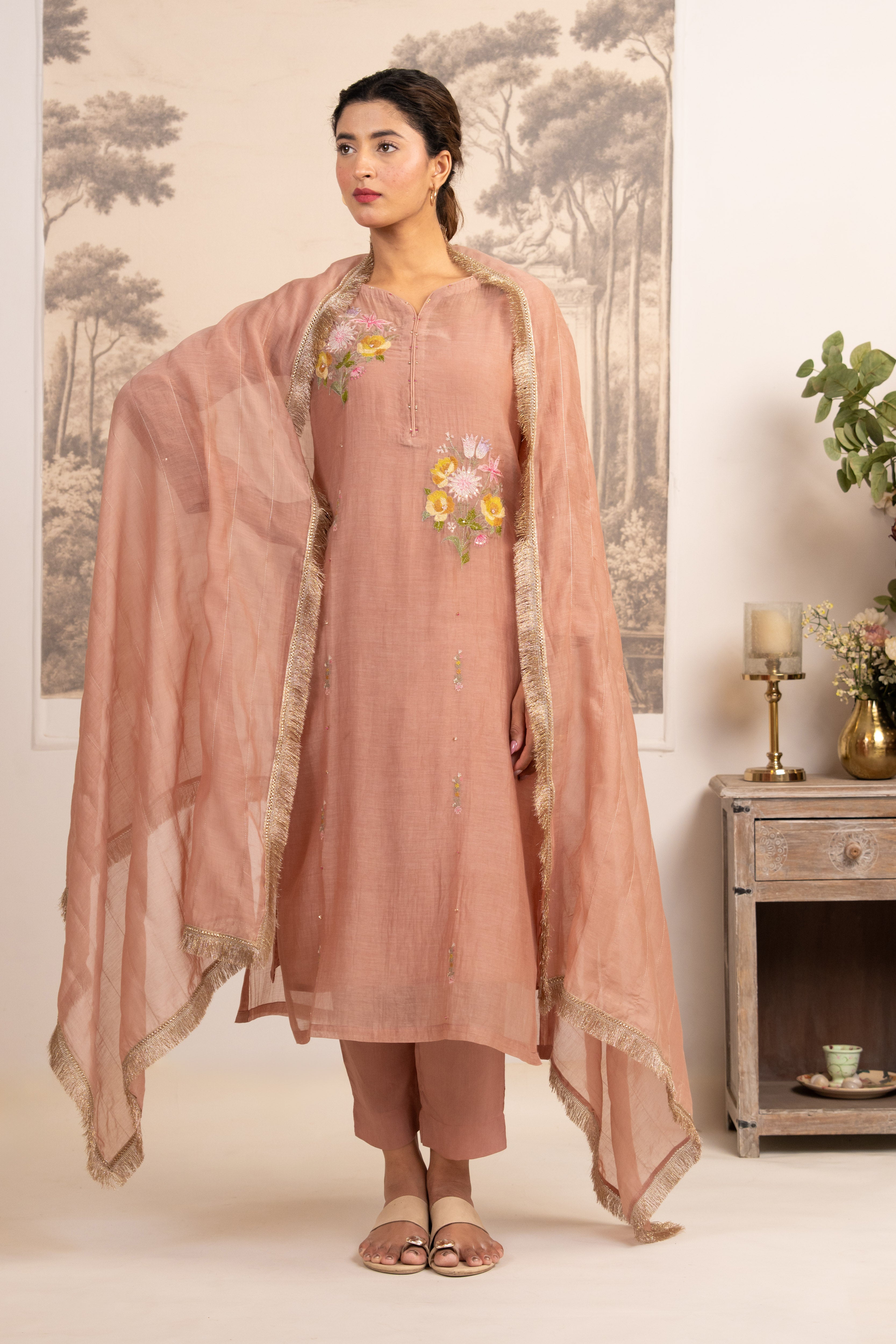 TWIN BOUQUET  PEACH SUIT SET
