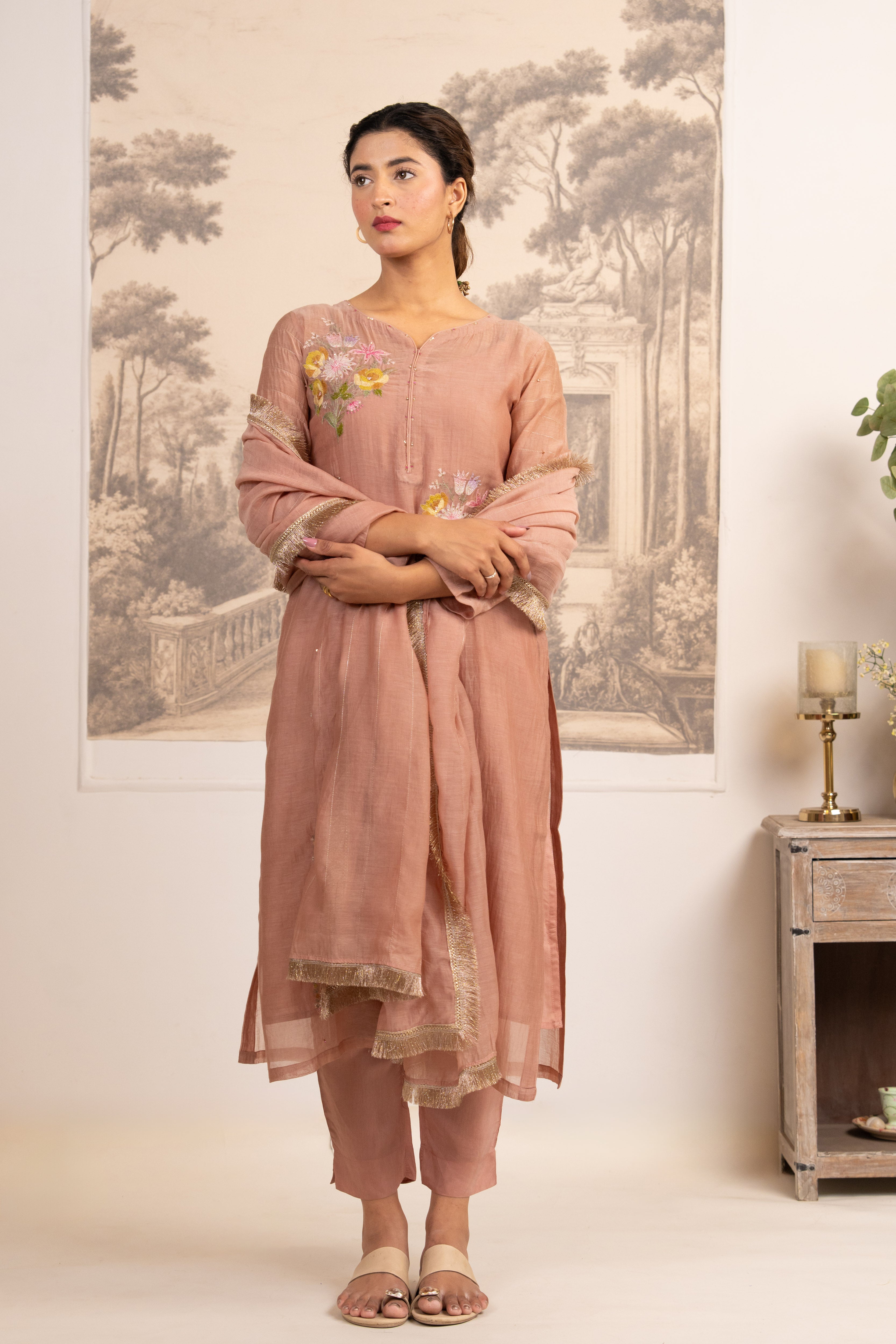 TWIN BOUQUET  PEACH SUIT SET