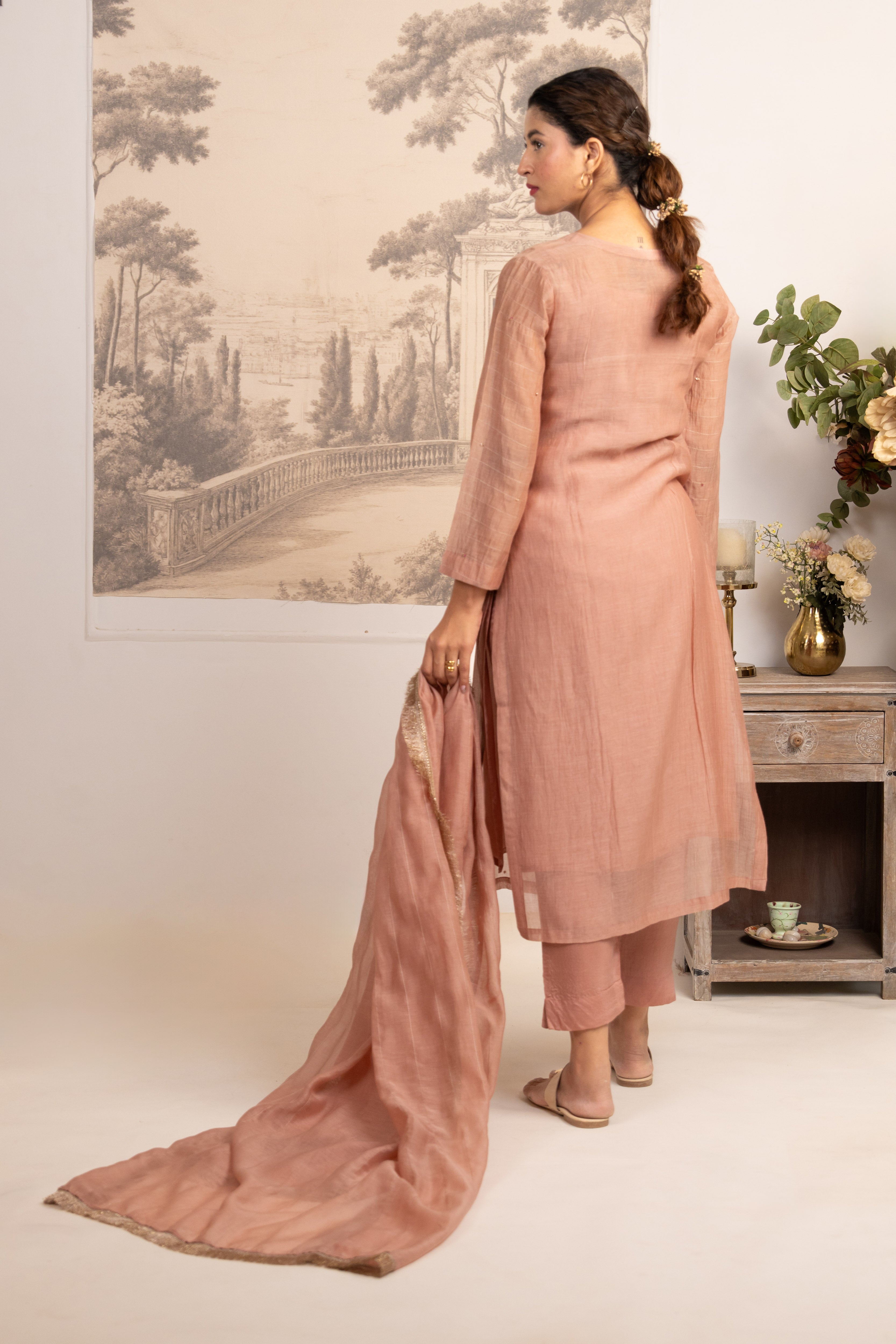 TWIN BOUQUET  PEACH SUIT SET