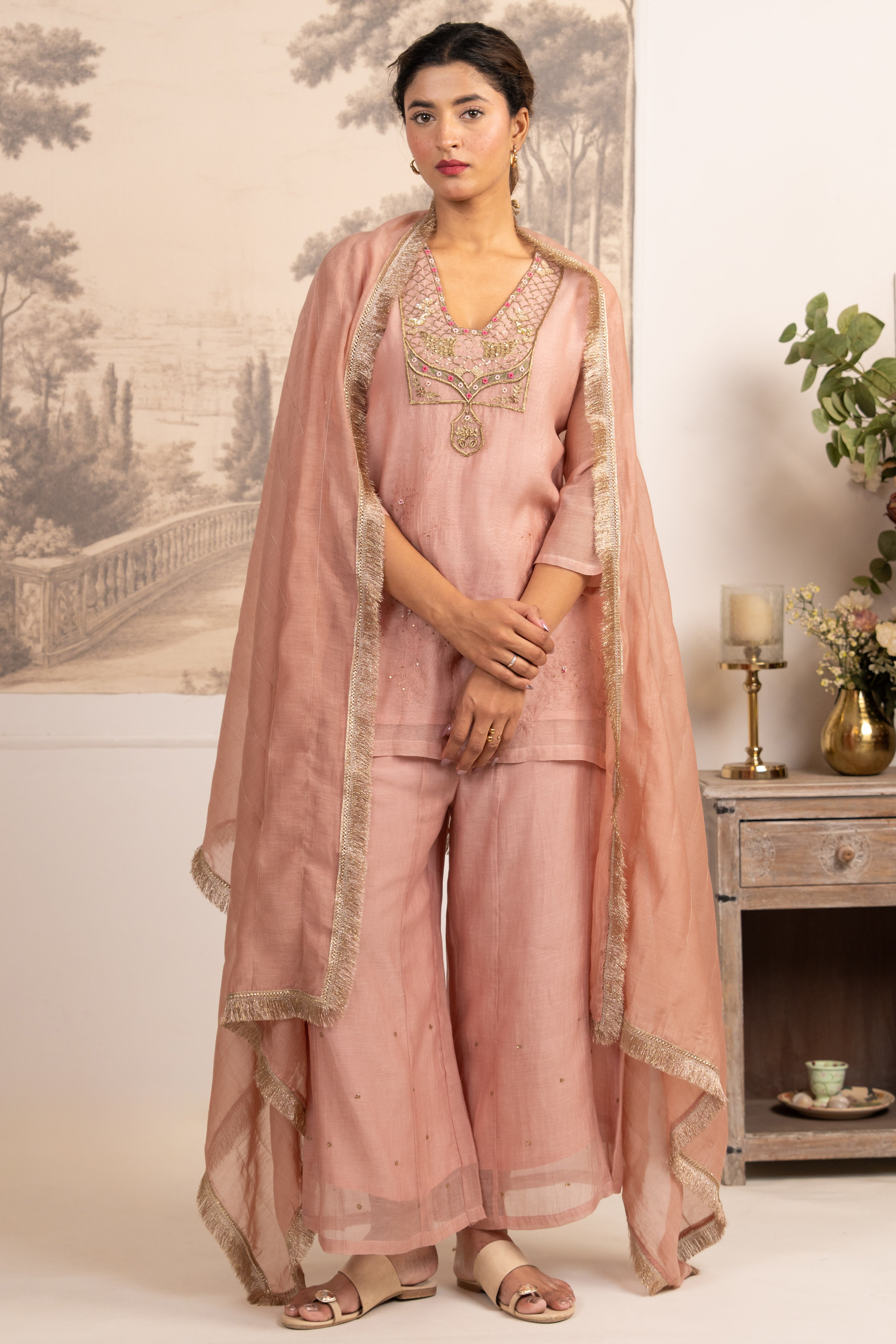 PEACH MATSYA TOP PALAZZO WITH DUPATTA