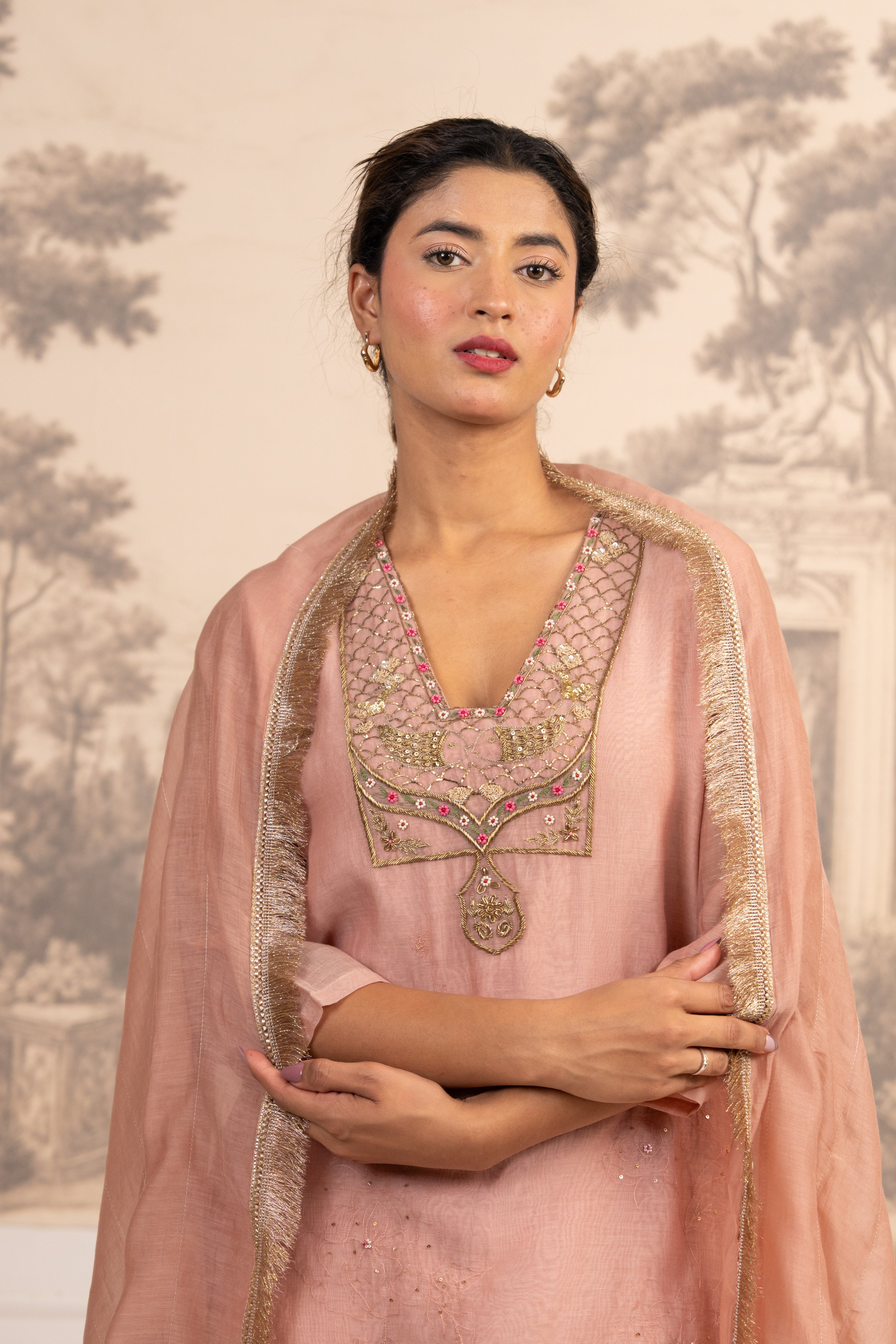 PEACH MATSYA TOP PALAZZO WITH DUPATTA