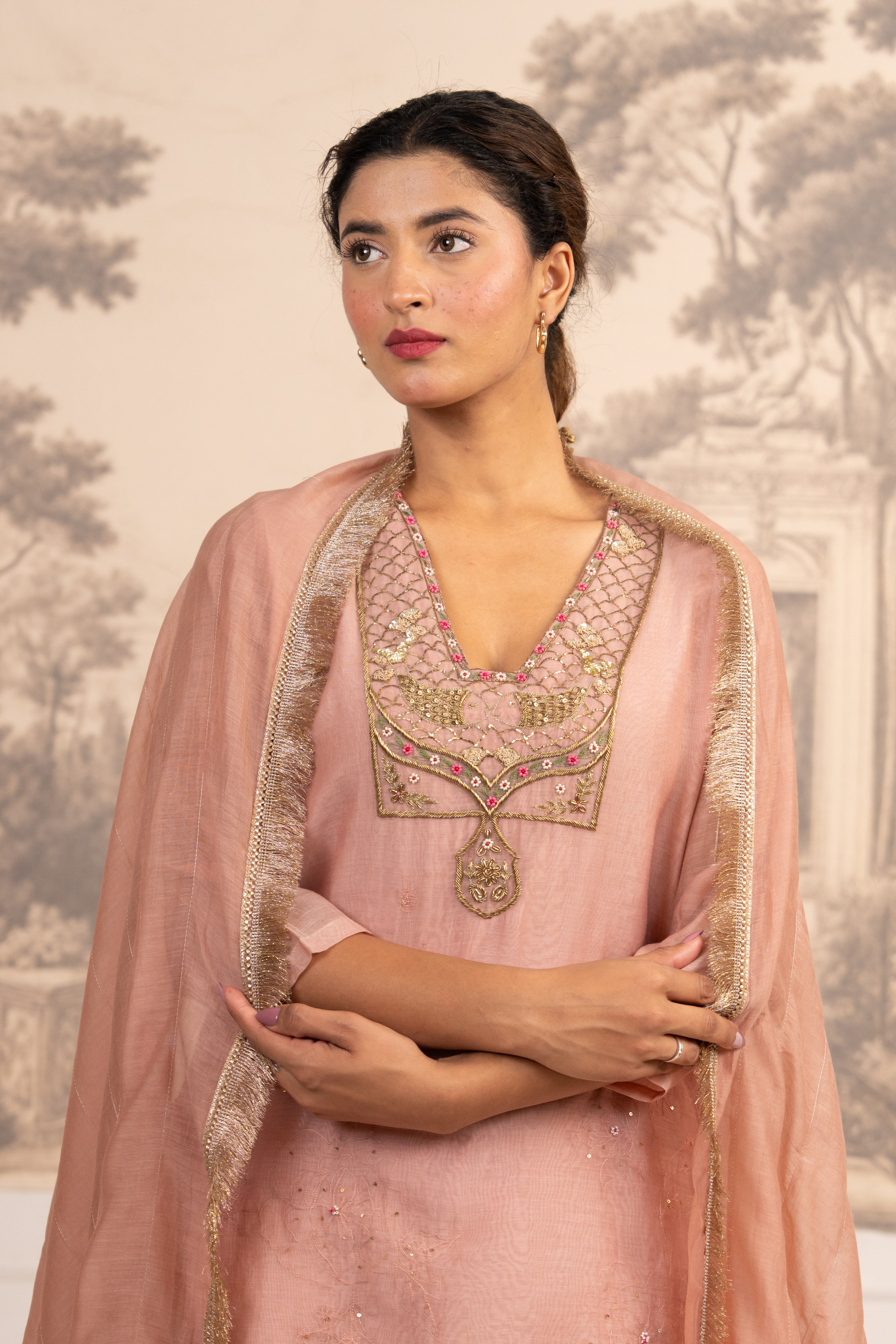 PEACH MATSYA TOP PALAZZO WITH DUPATTA