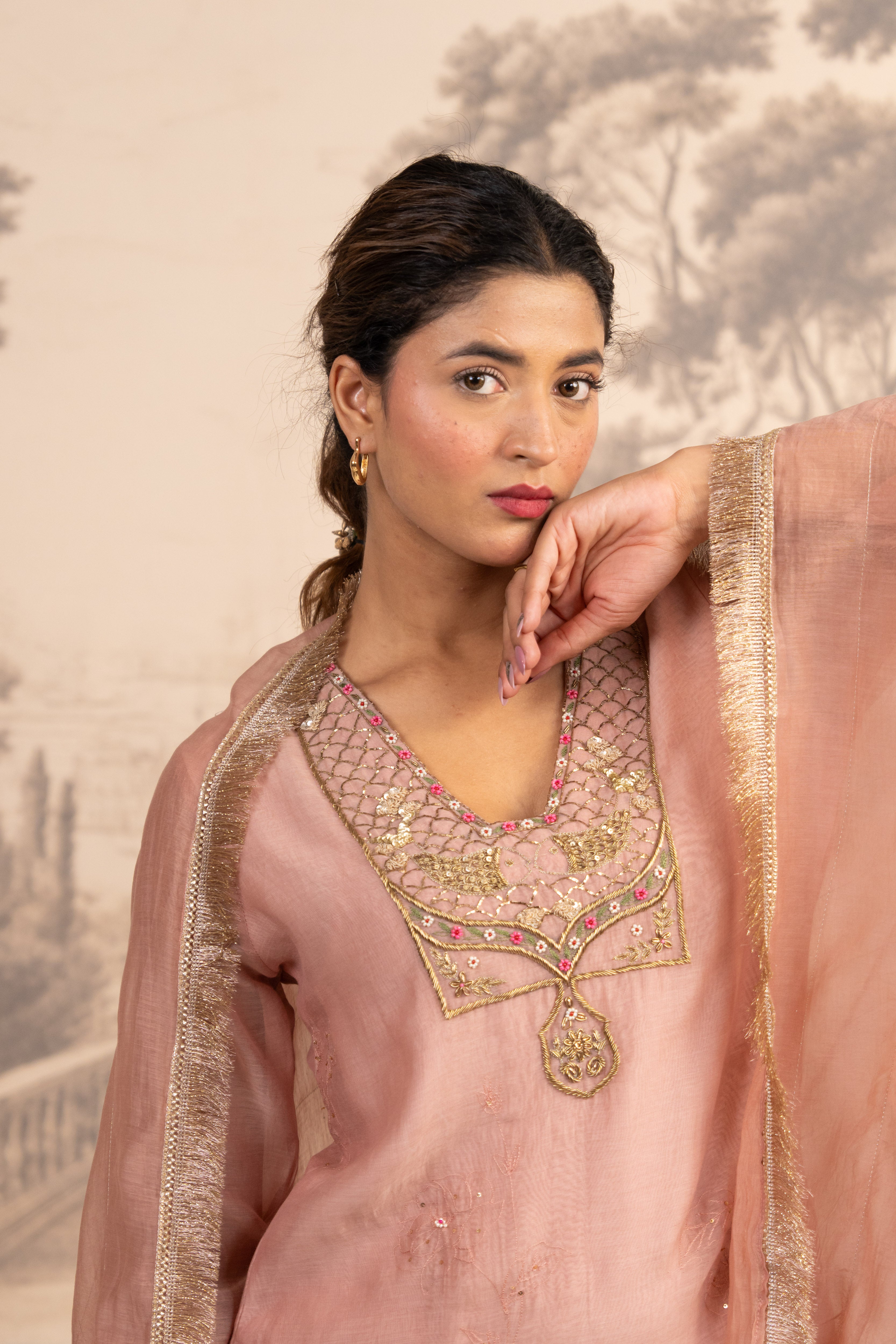 PEACH MATSYA TOP PALAZZO WITH DUPATTA
