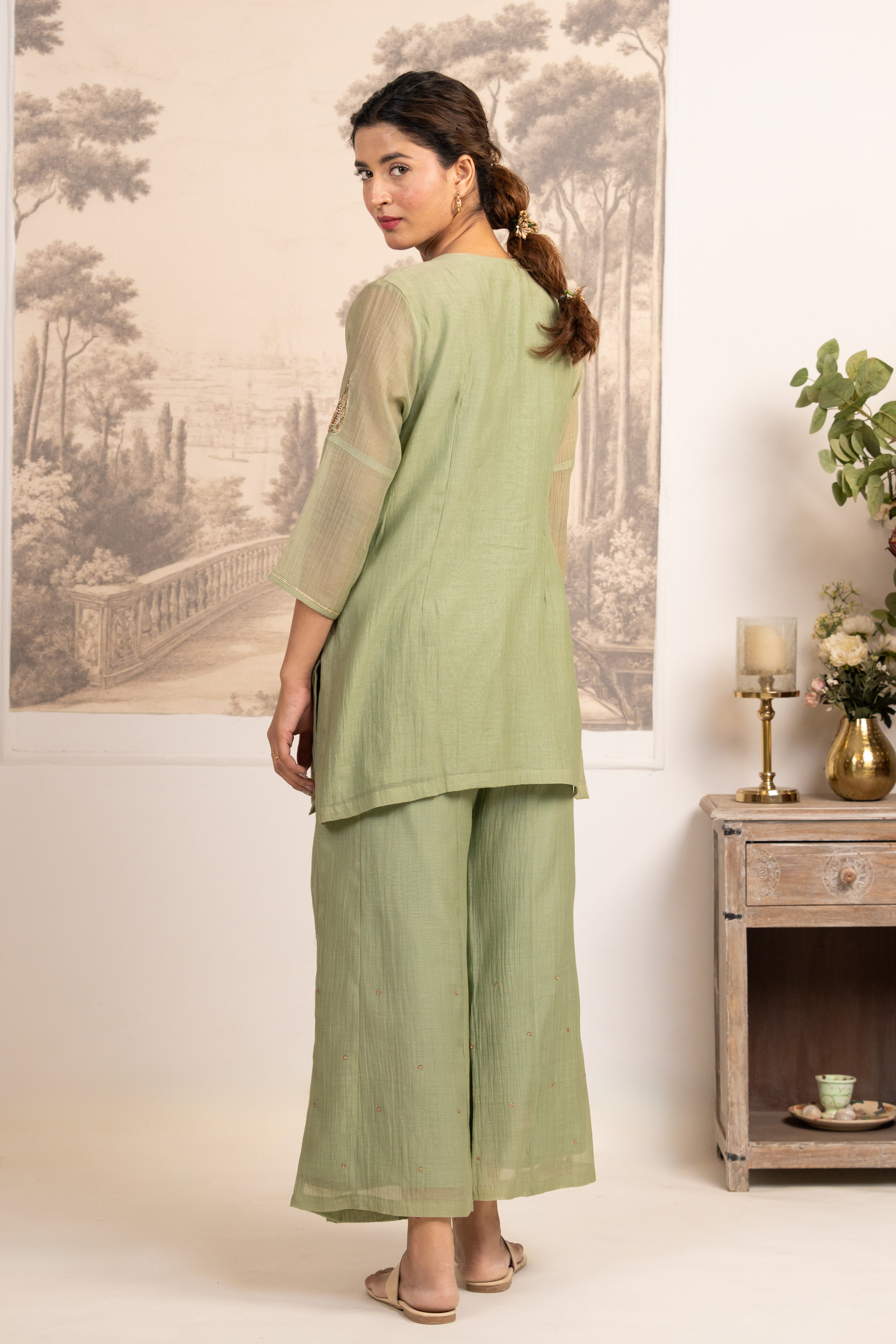 SEA GREEN MINA TOP SET WITH DUPATTA