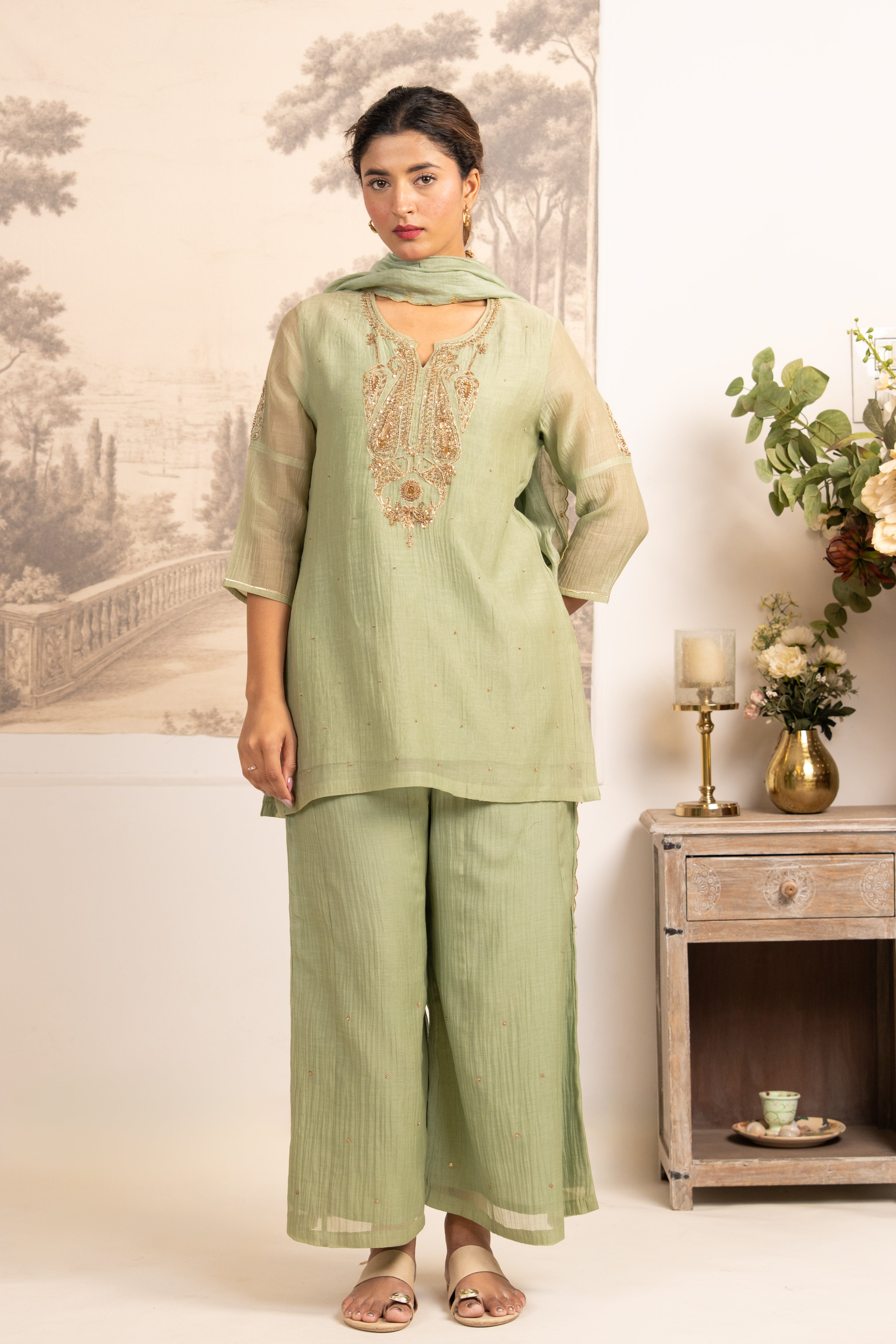 SEA GREEN MINA TOP SET WITH DUPATTA