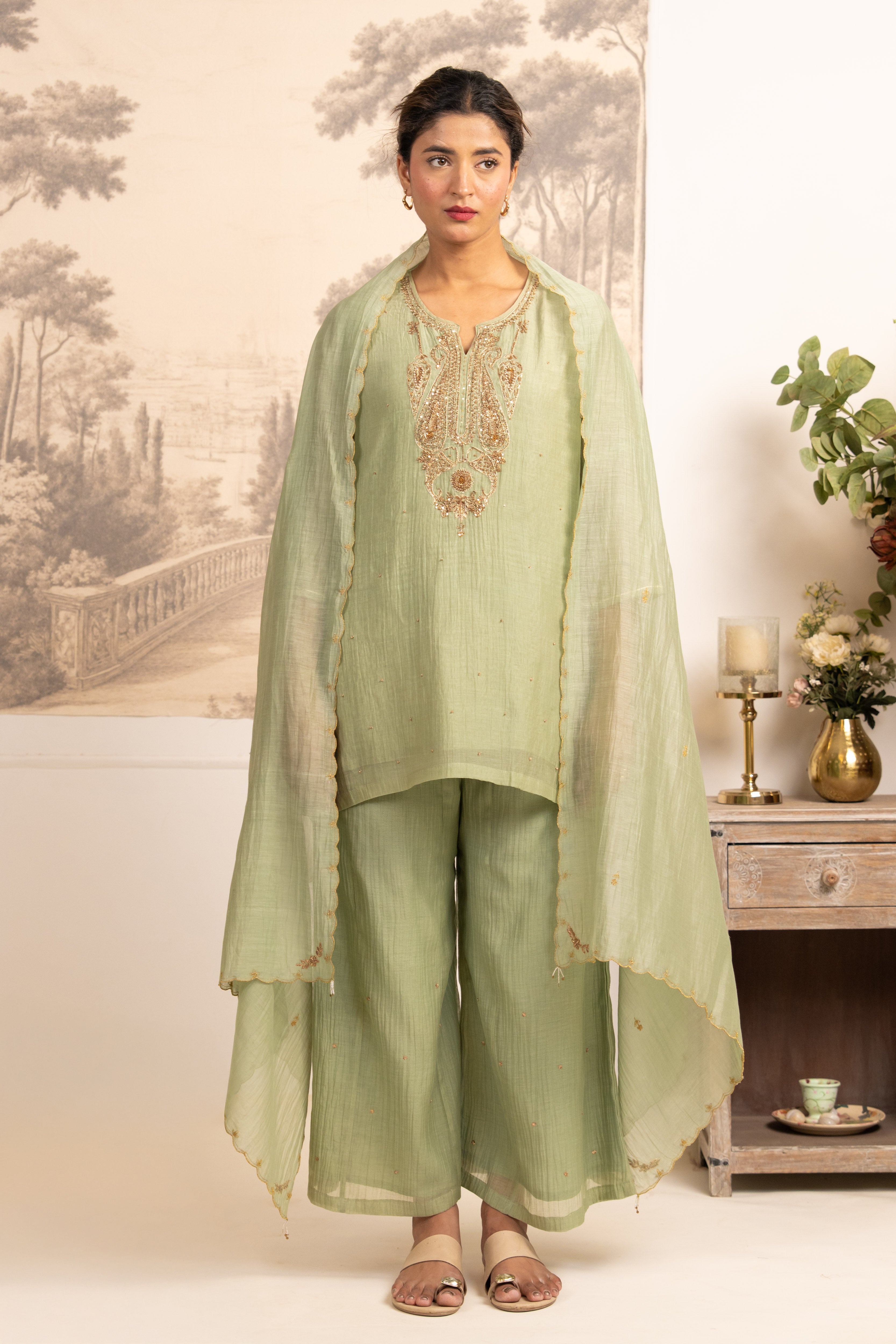 SEA GREEN MINA TOP SET WITH DUPATTA