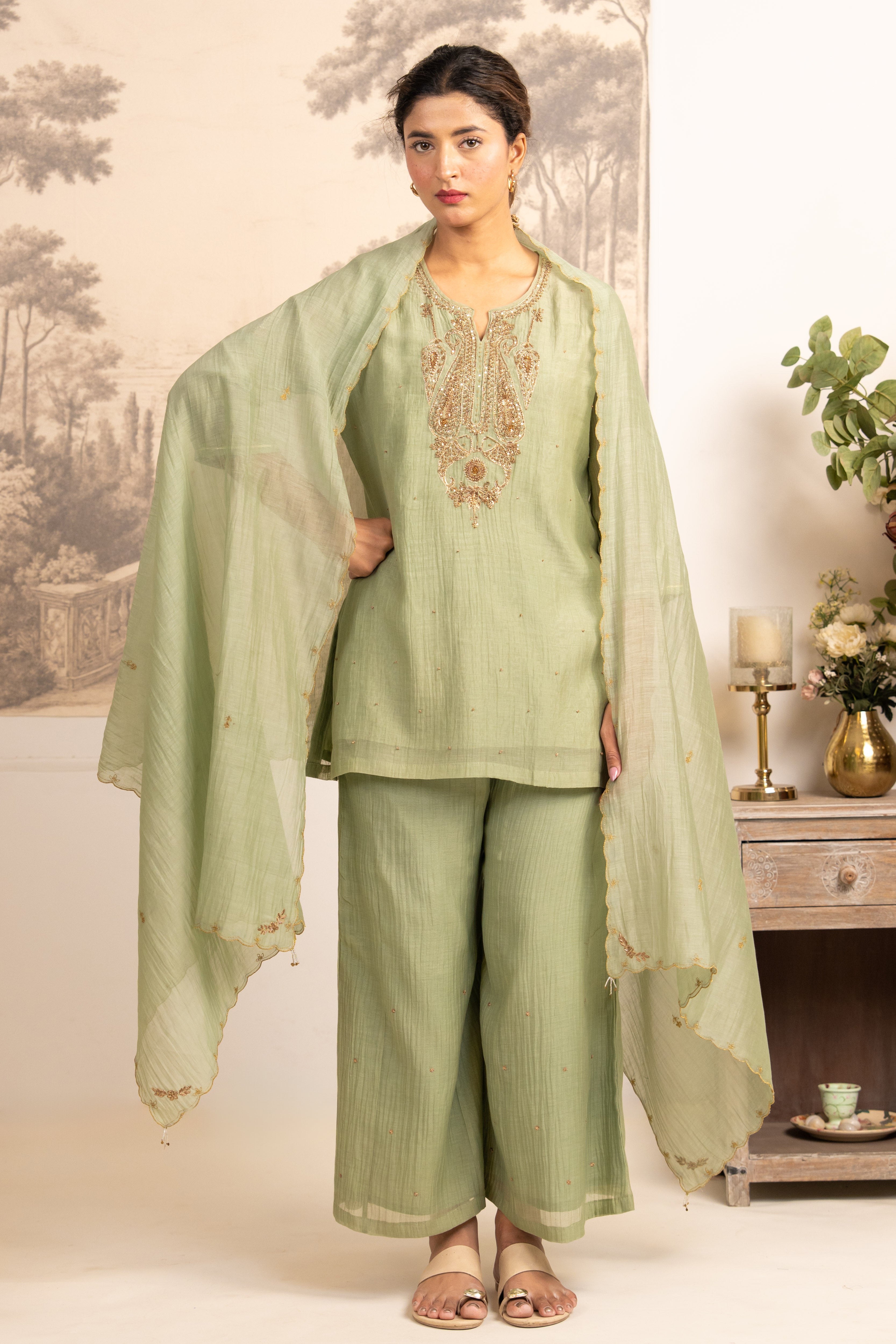 SEA GREEN MINA TOP SET WITH DUPATTA