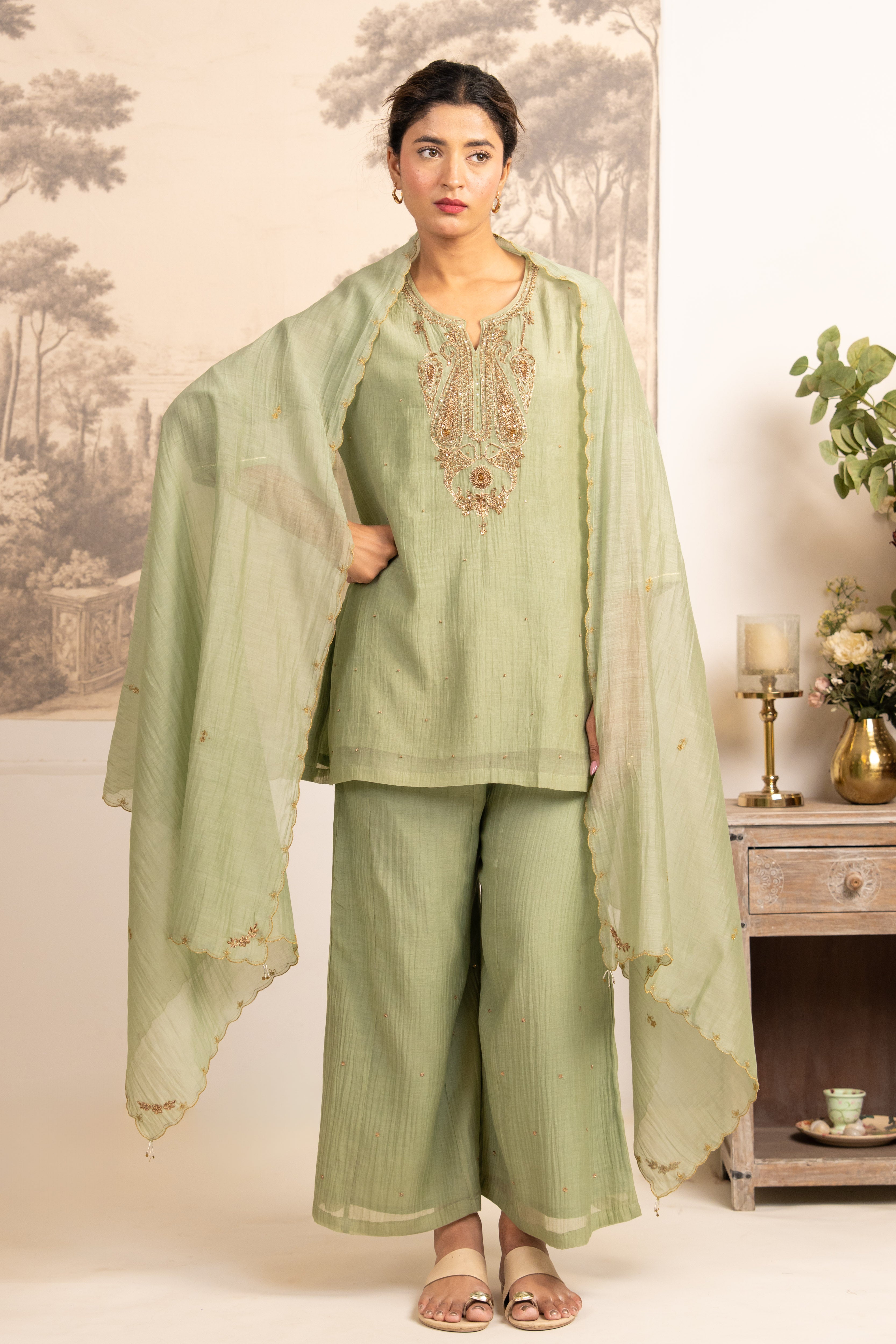 SEA GREEN MINA TOP SET WITH DUPATTA