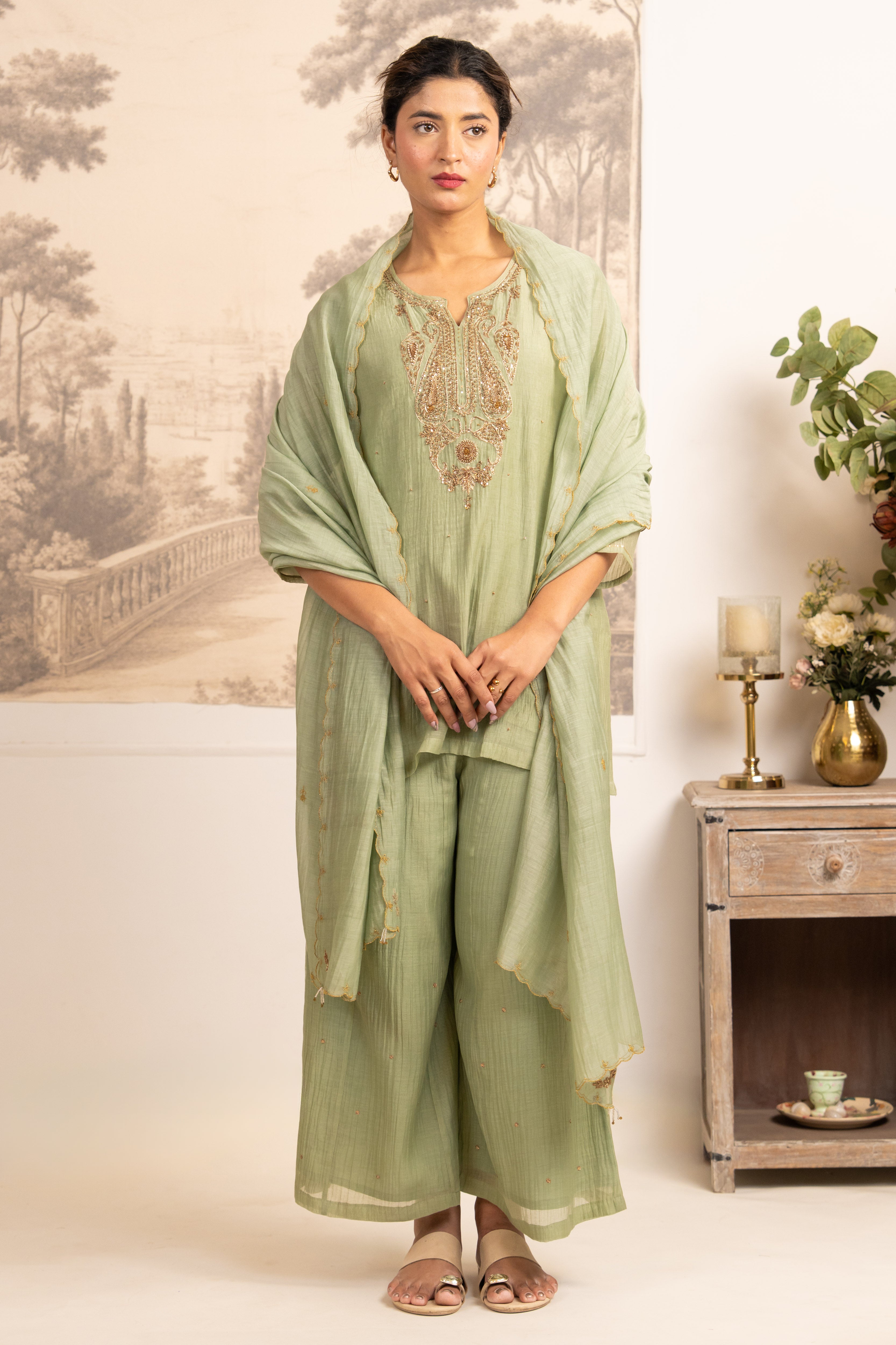 SEA GREEN MINA TOP SET WITH DUPATTA