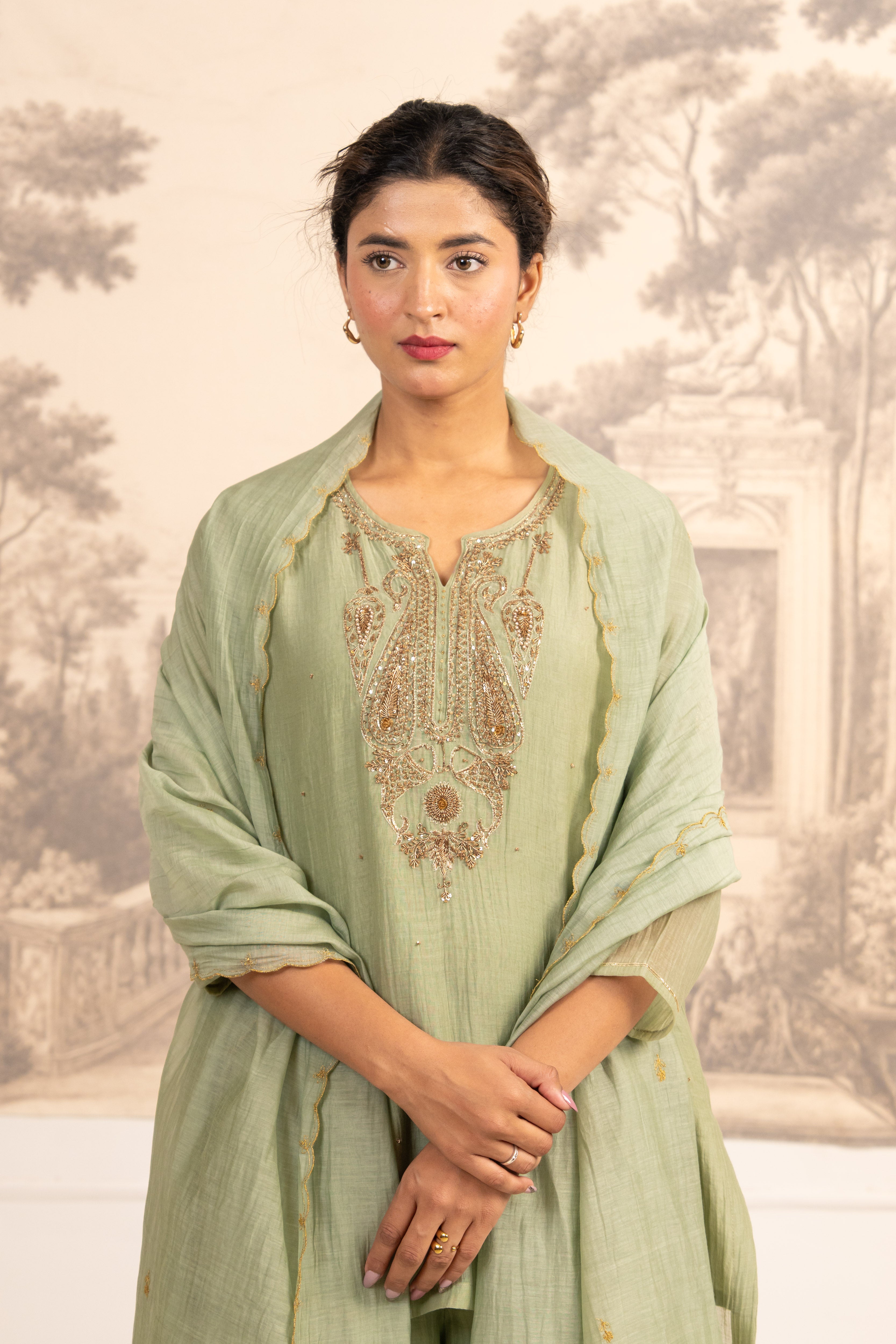 SEA GREEN MINA TOP SET WITH DUPATTA