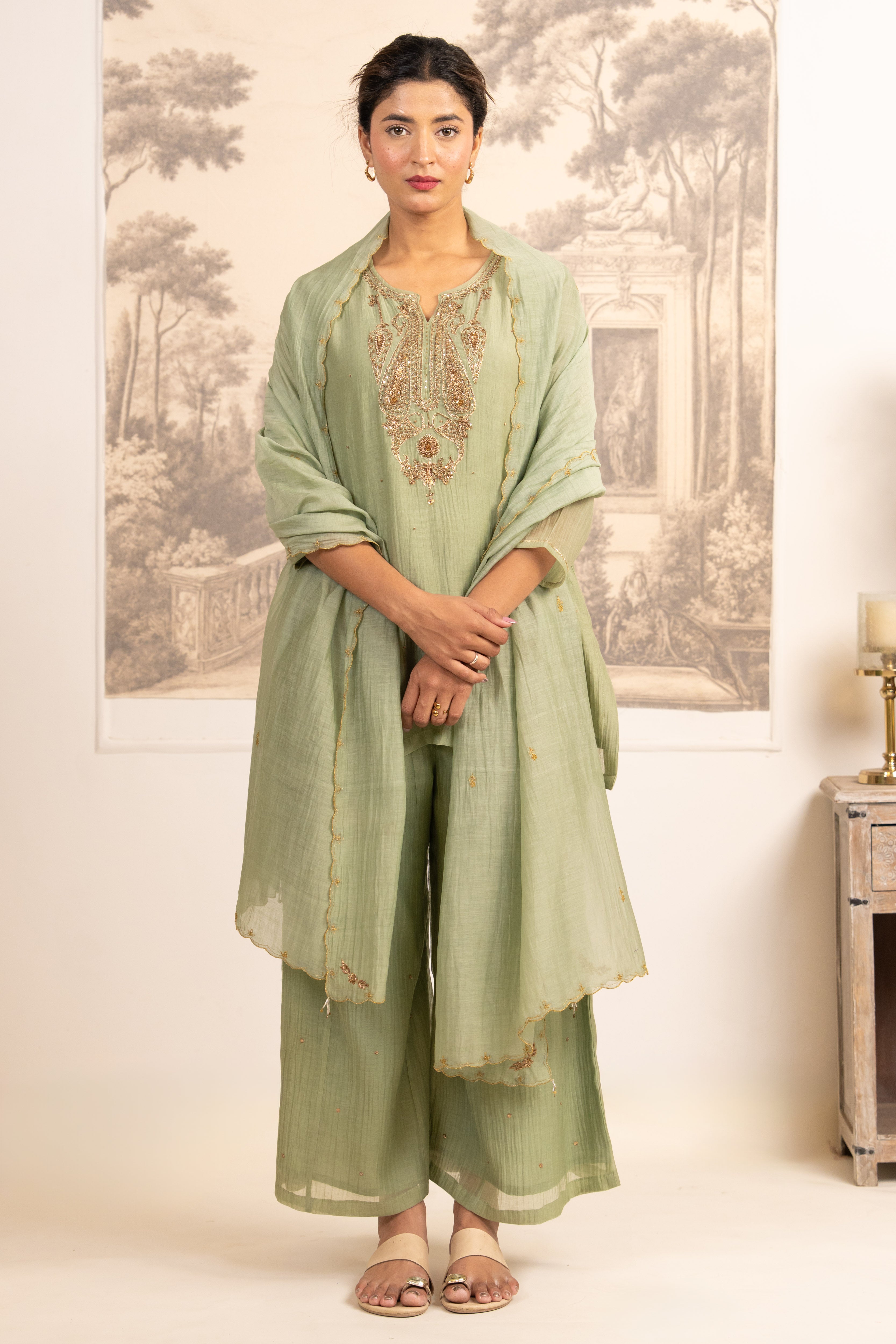 SEA GREEN MINA TOP SET WITH DUPATTA