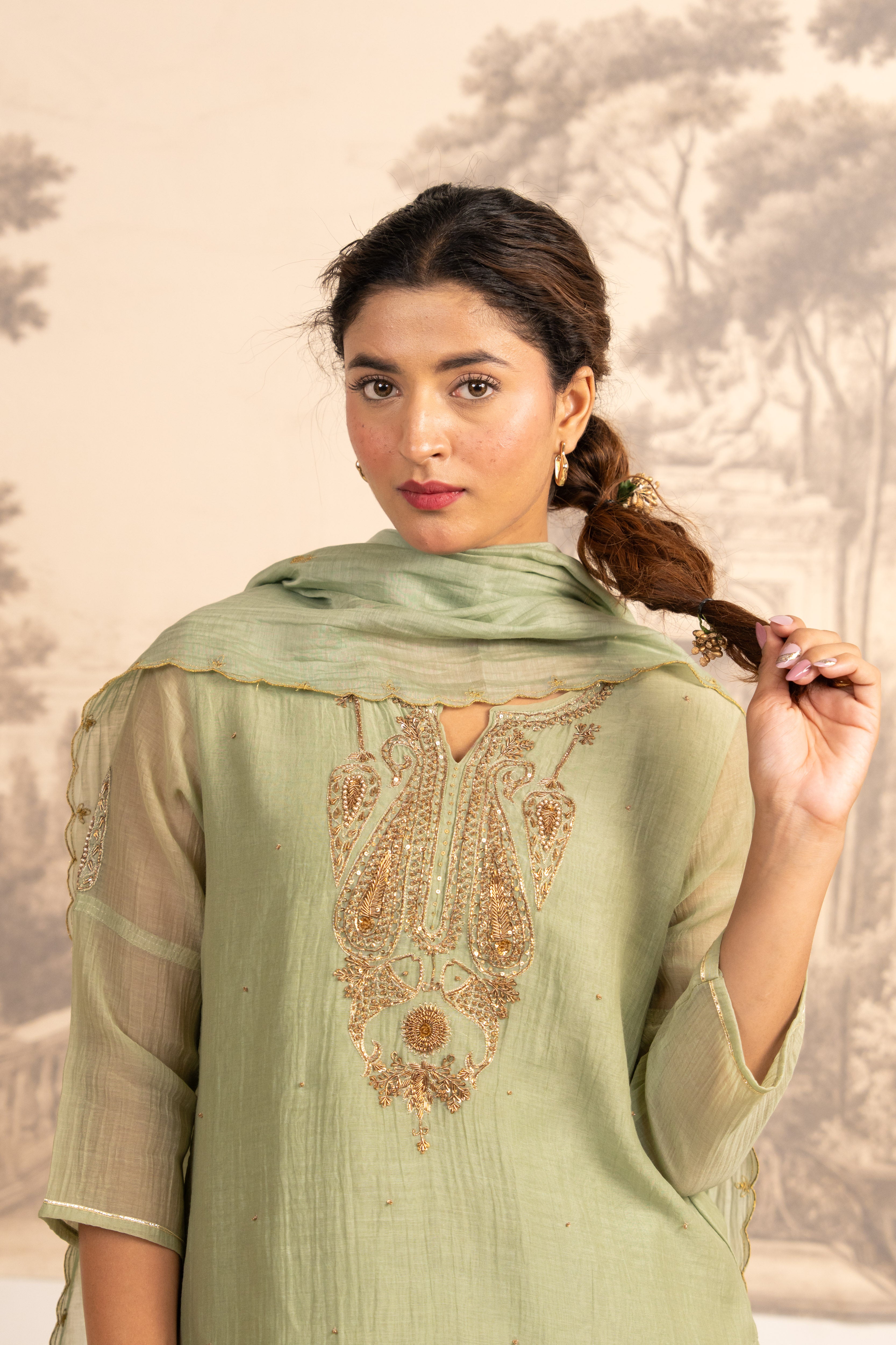 SEA GREEN MINA TOP SET WITH DUPATTA