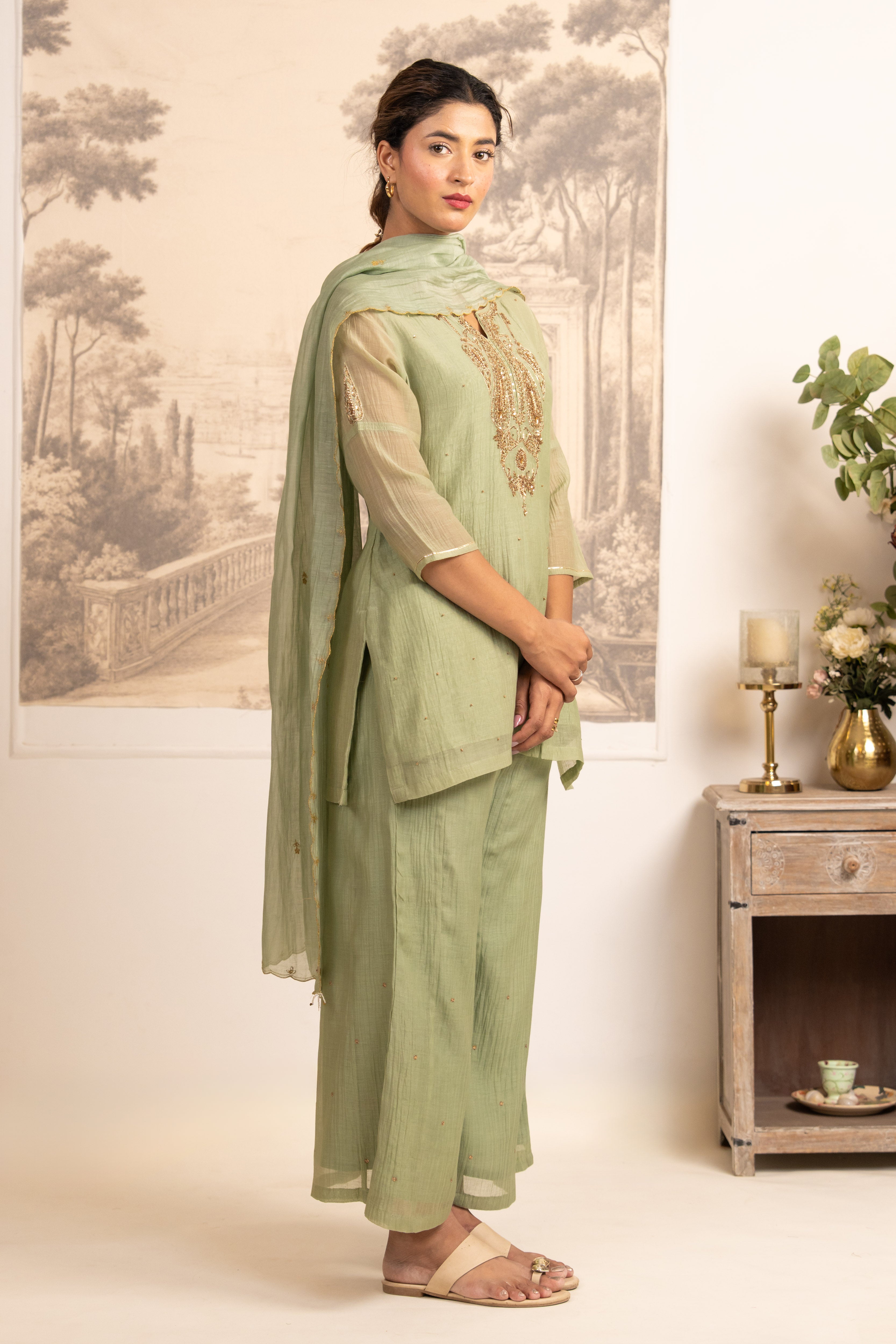 SEA GREEN MINA TOP SET WITH DUPATTA