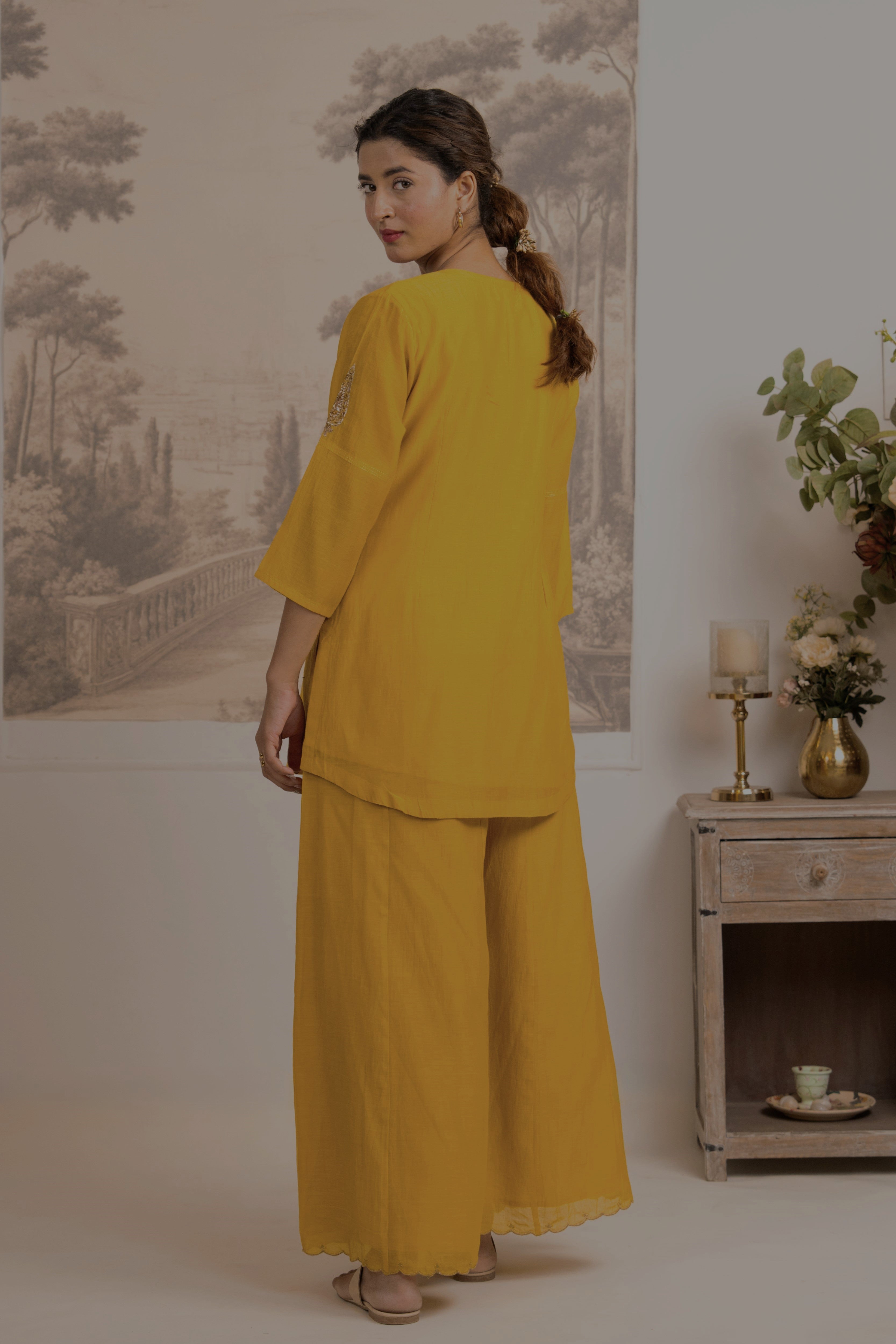 MUSTARD YELLOW  MEENA TOP SET WITH DUPATTA