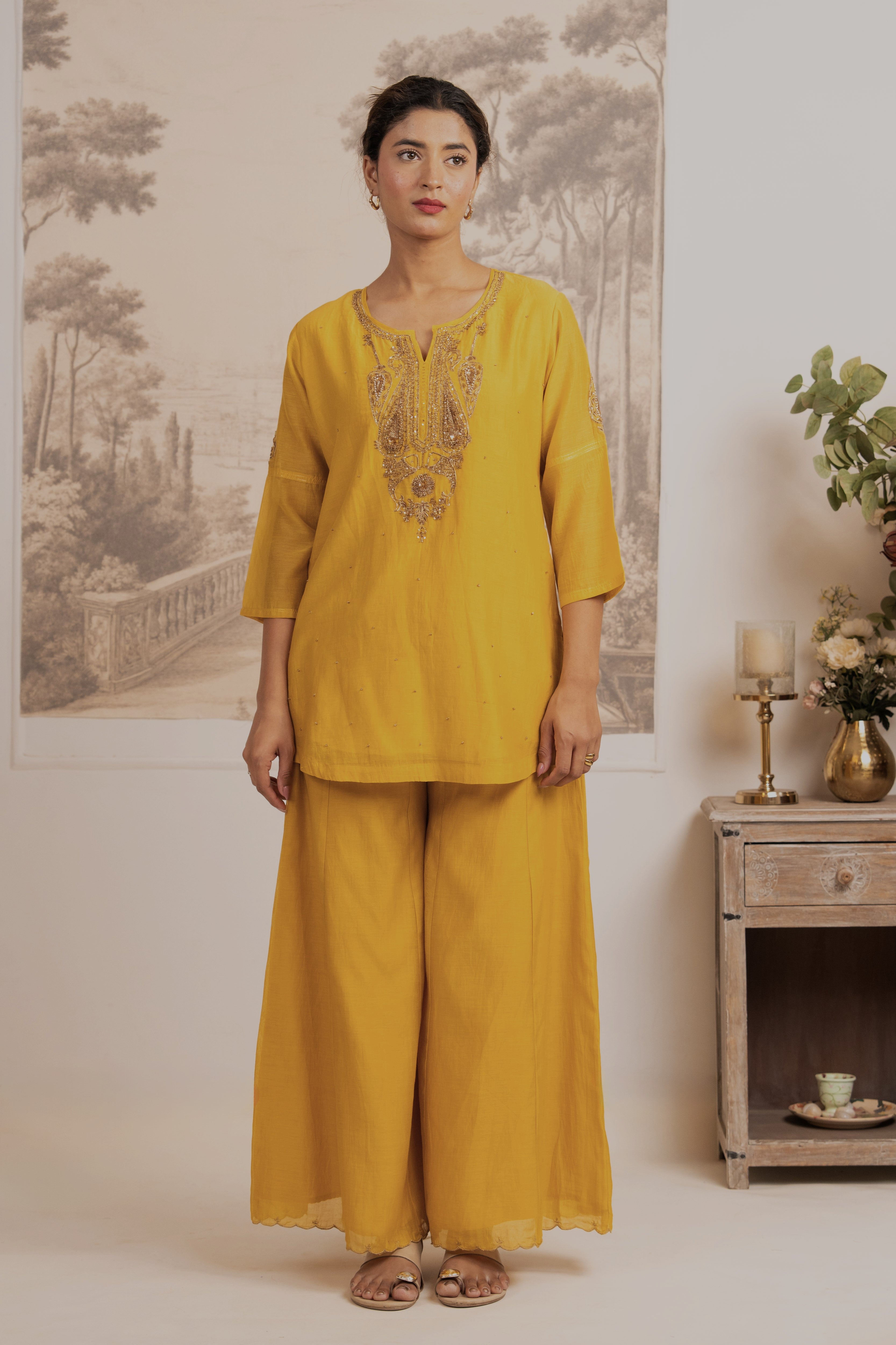 MUSTARD YELLOW  MEENA TOP SET WITH DUPATTA
