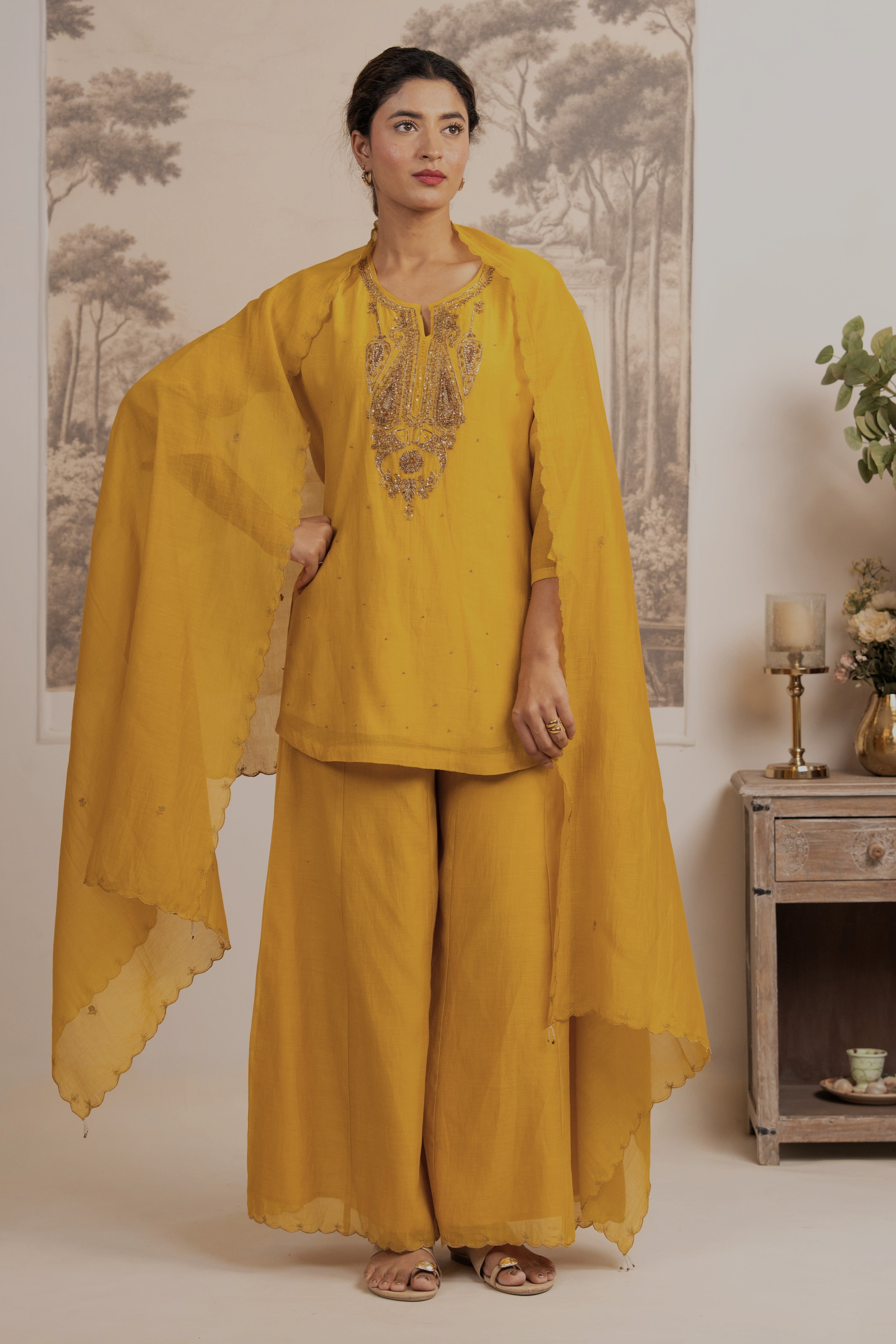 MUSTARD YELLOW  MEENA TOP SET WITH DUPATTA