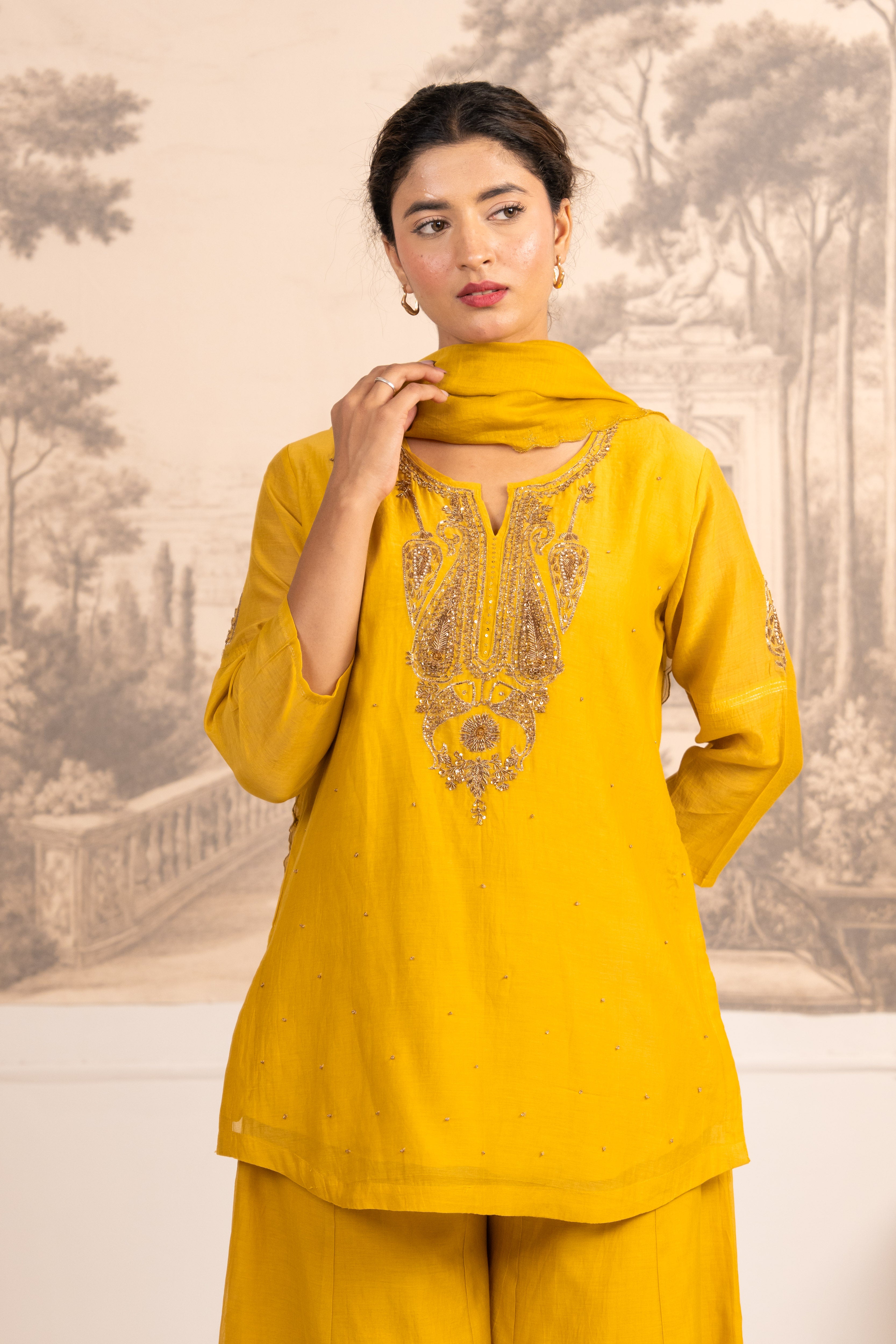 MUSTARD YELLOW  MINA TOP SET WITH DUPATTA