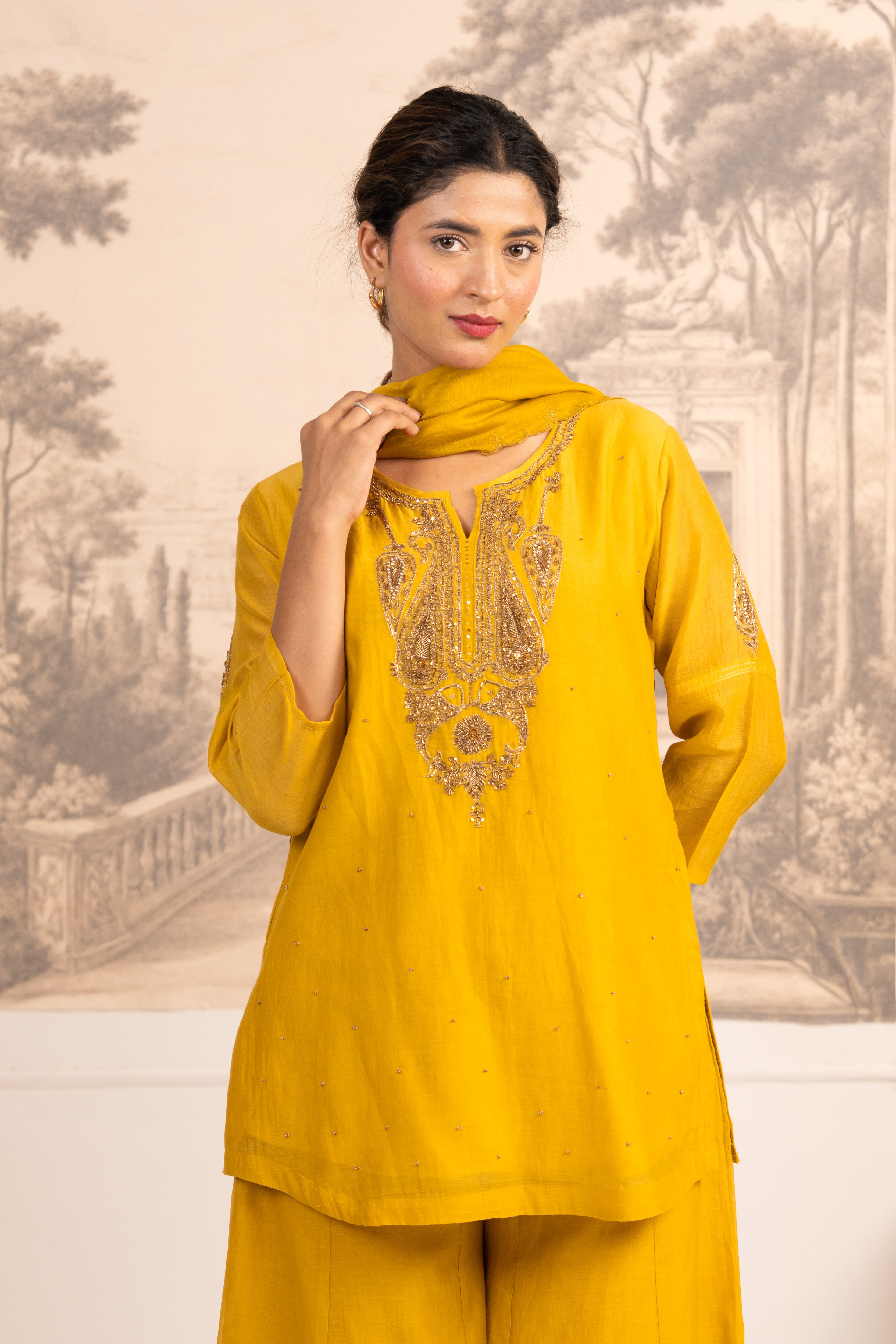 MUSTARD YELLOW  MINA TOP SET WITH DUPATTA