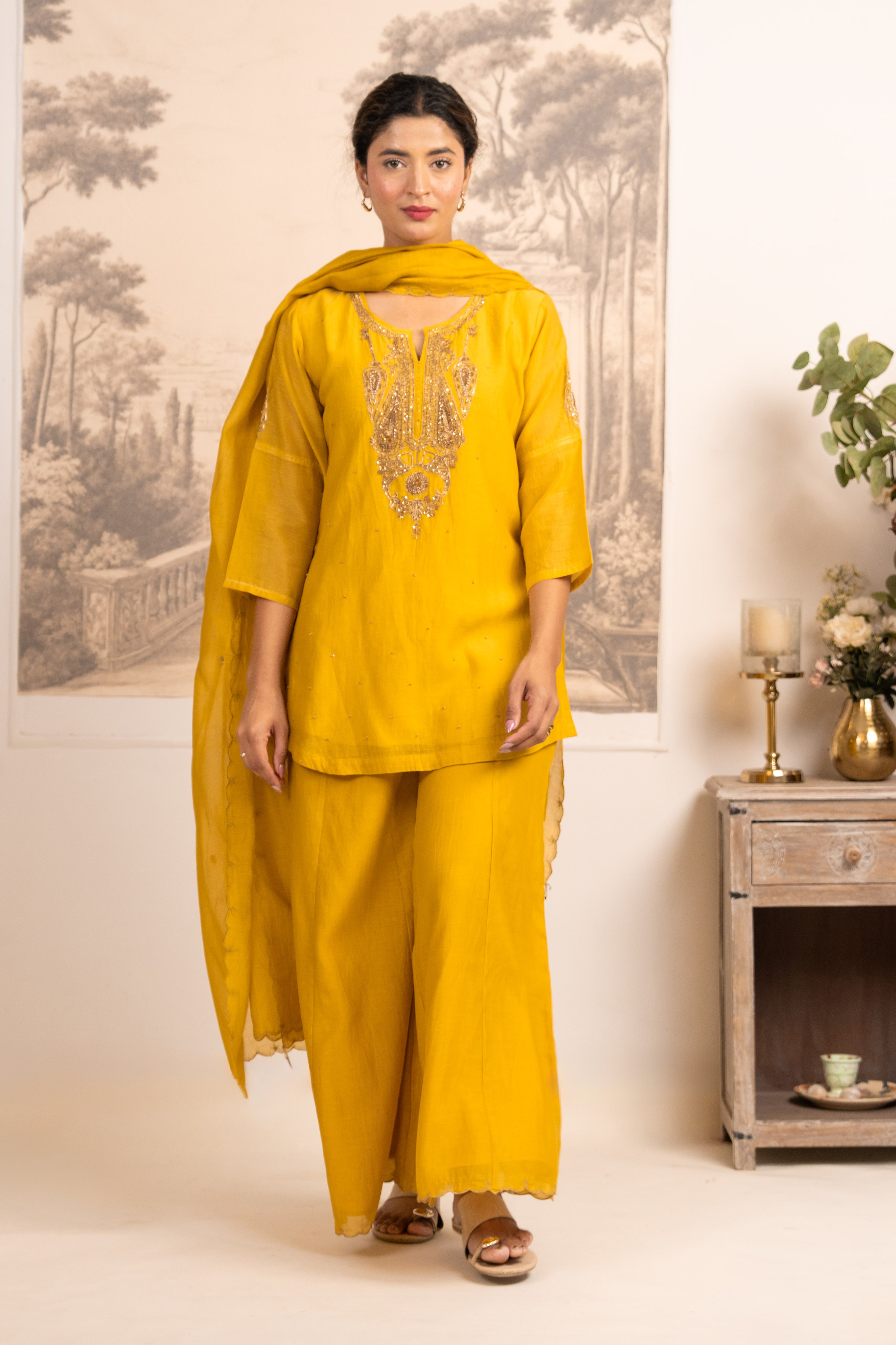MUSTARD YELLOW  MINA TOP SET WITH DUPATTA