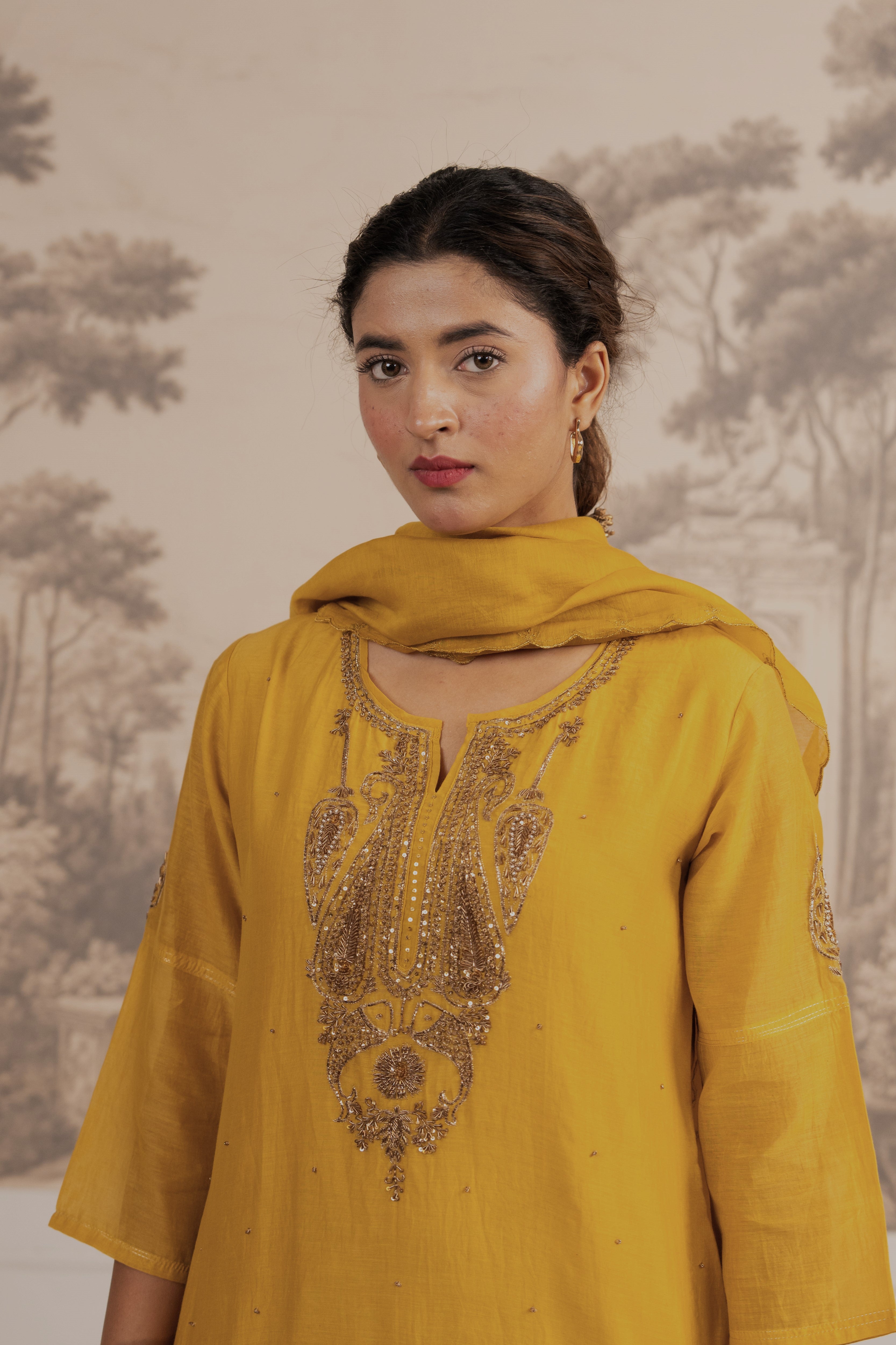 MUSTARD YELLOW  MEENA TOP SET WITH DUPATTA