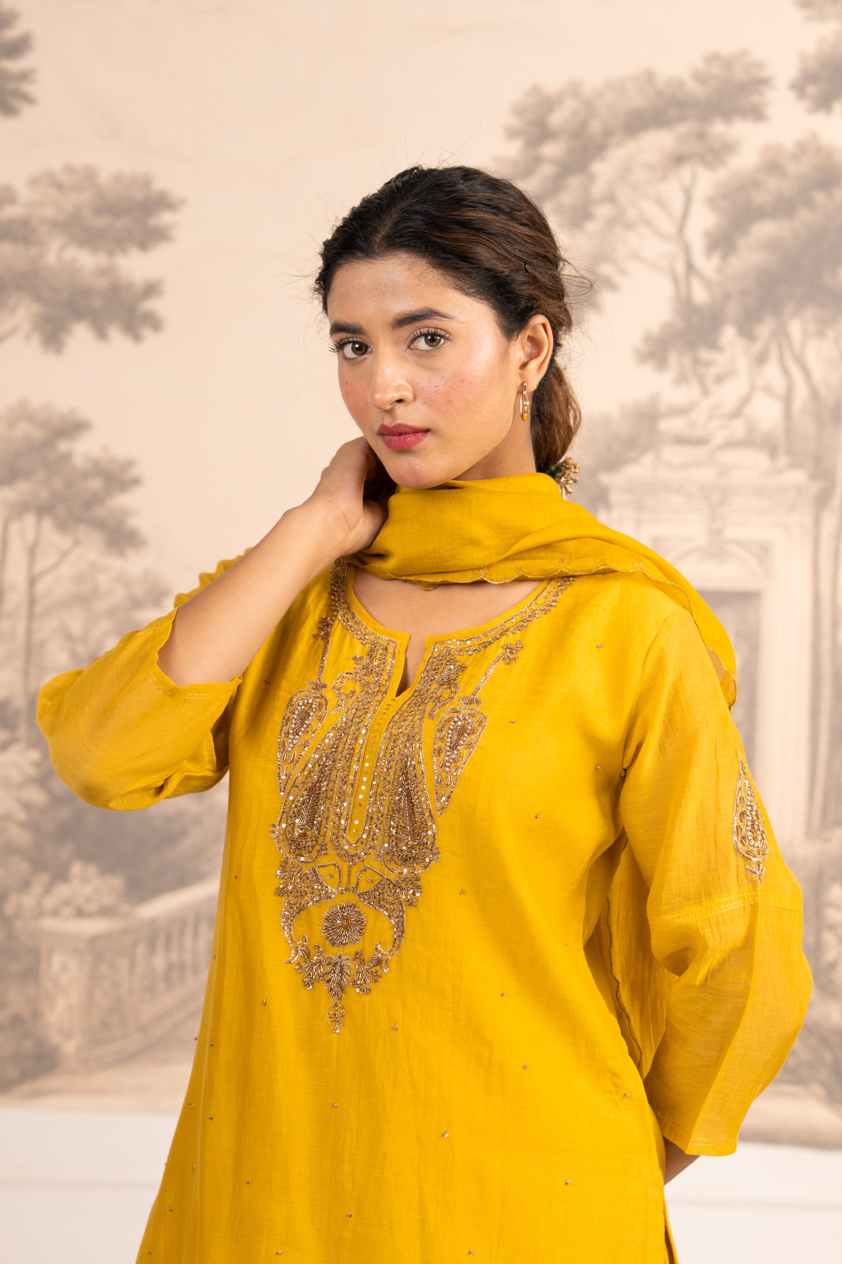 MUSTARD YELLOW  MINA TOP SET WITH DUPATTA