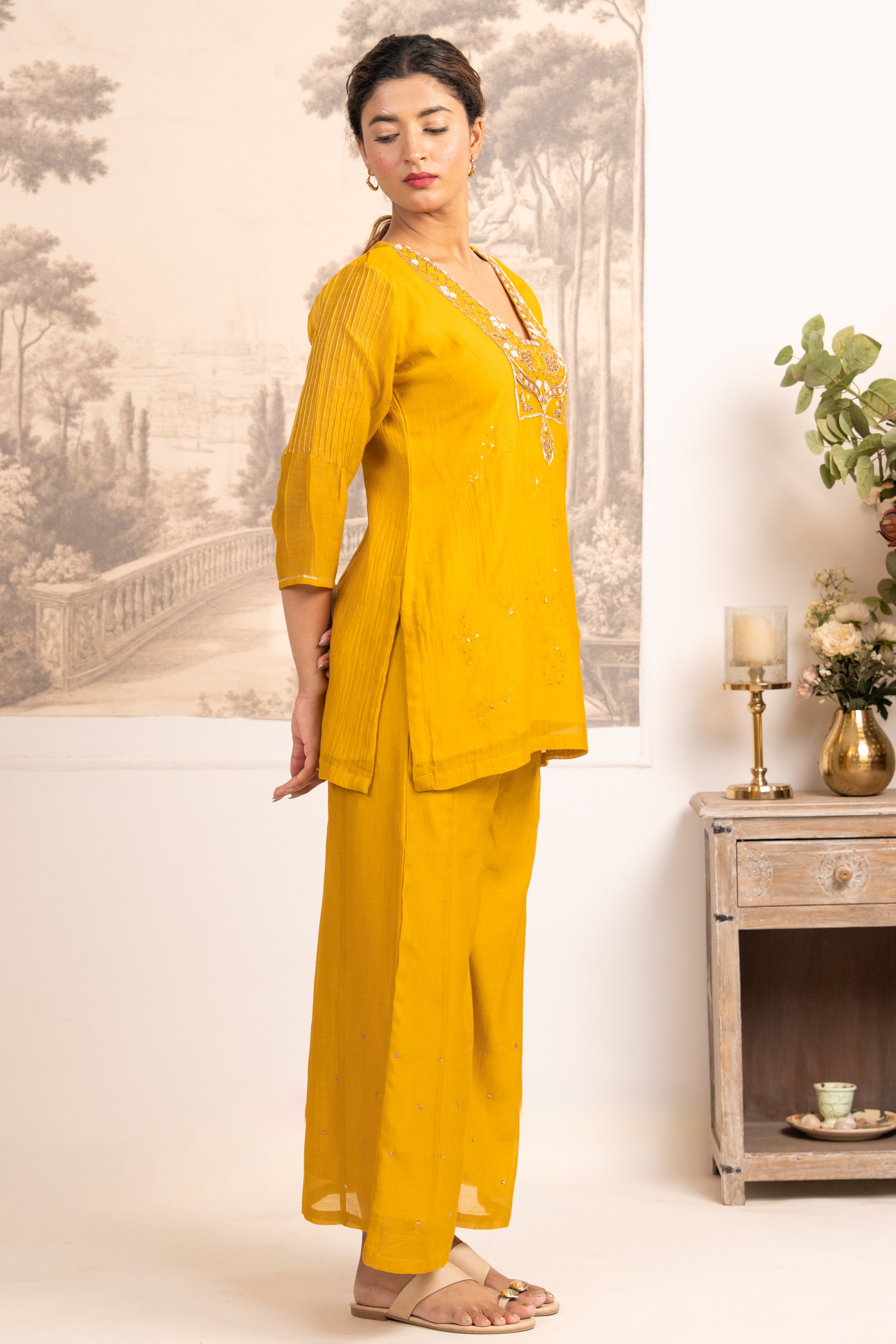 MUSTARD YELLOW MATSYA TOP PALAZZO WITH DUPATTA
