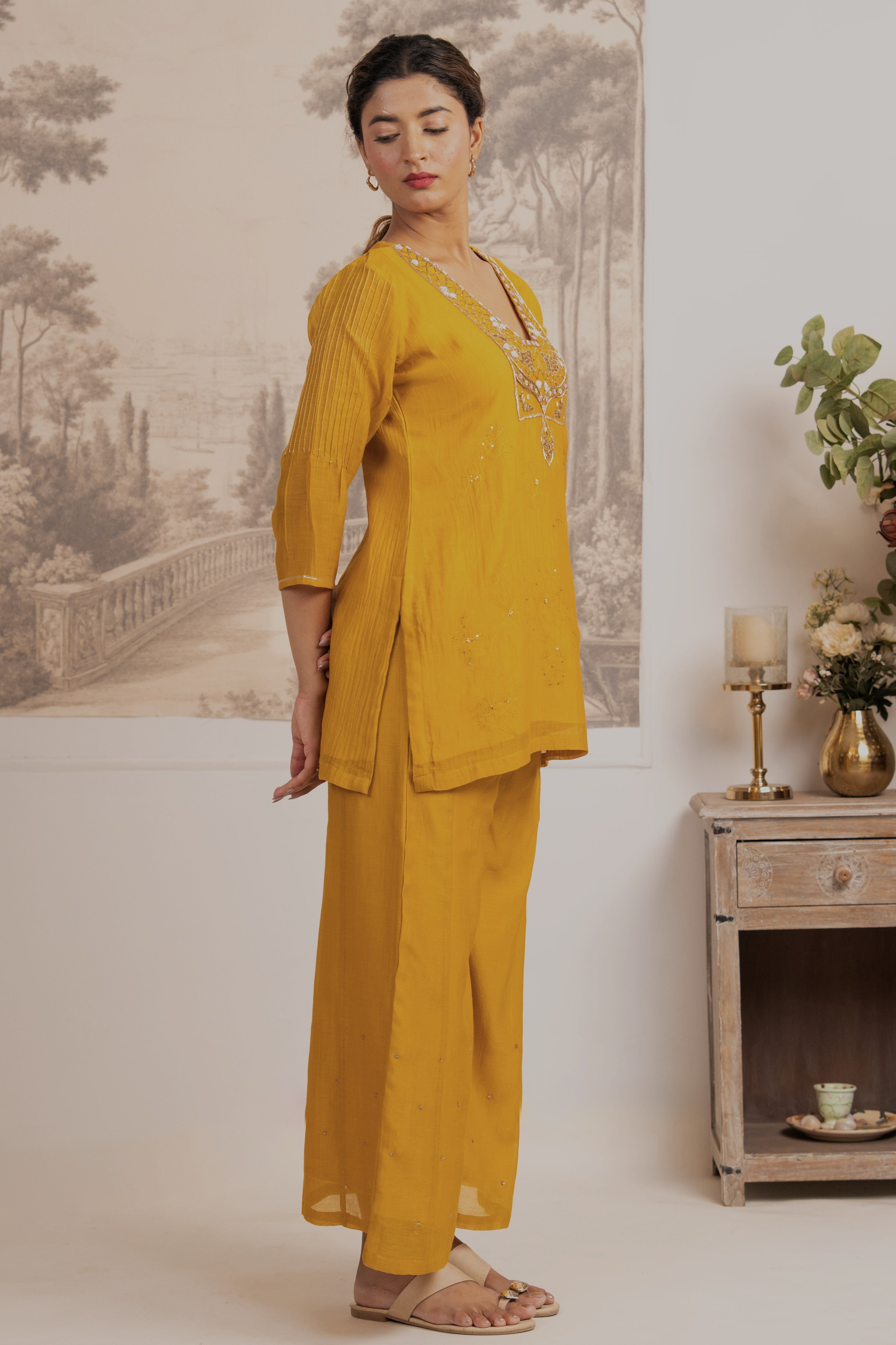 MUSTARD YELLOW MATSYA TOP PALAZZO WITH DUPATTA