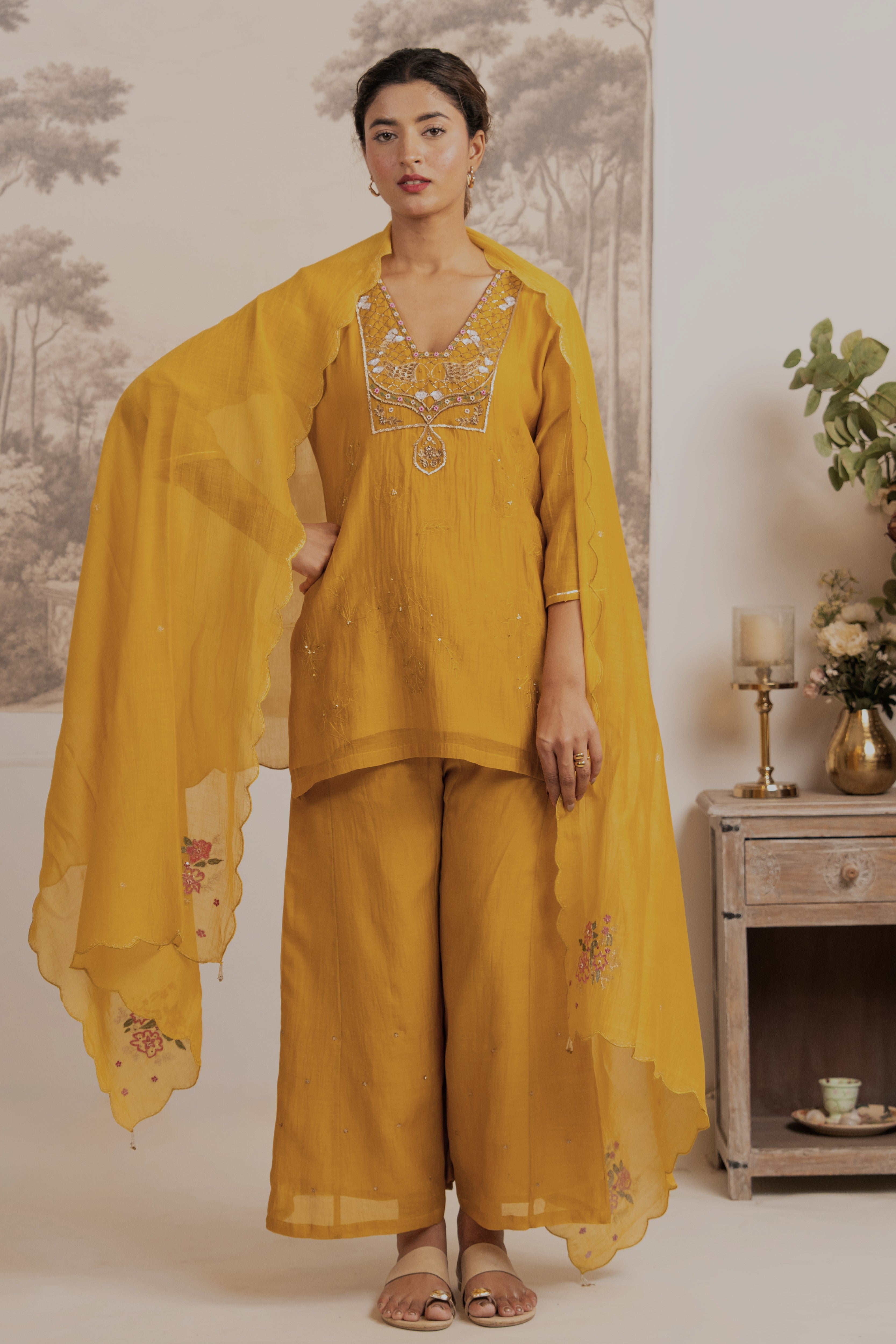 MUSTARD YELLOW MATSYA TOP PALAZZO WITH DUPATTA