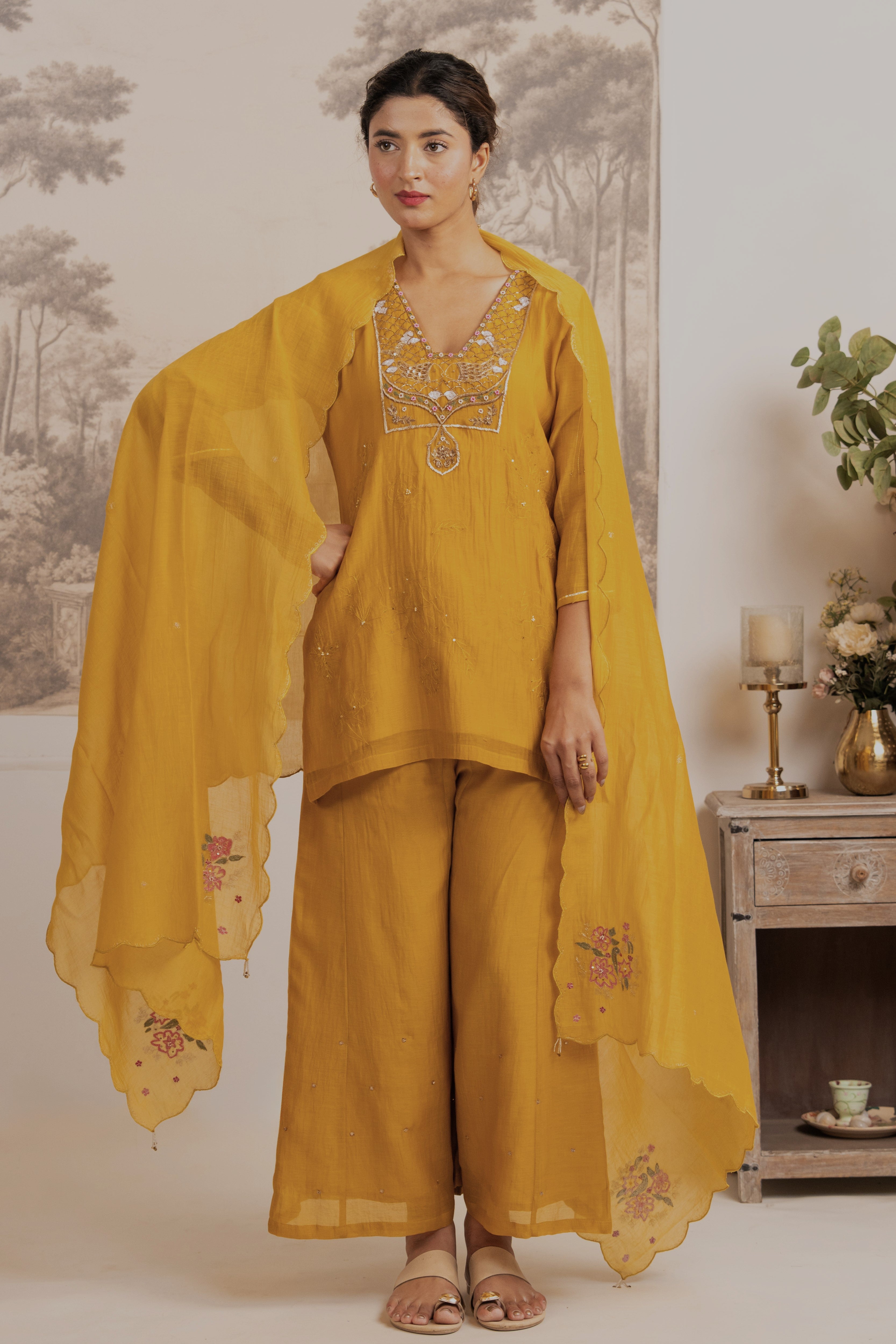 MUSTARD YELLOW MATSYA TOP PALAZZO WITH DUPATTA