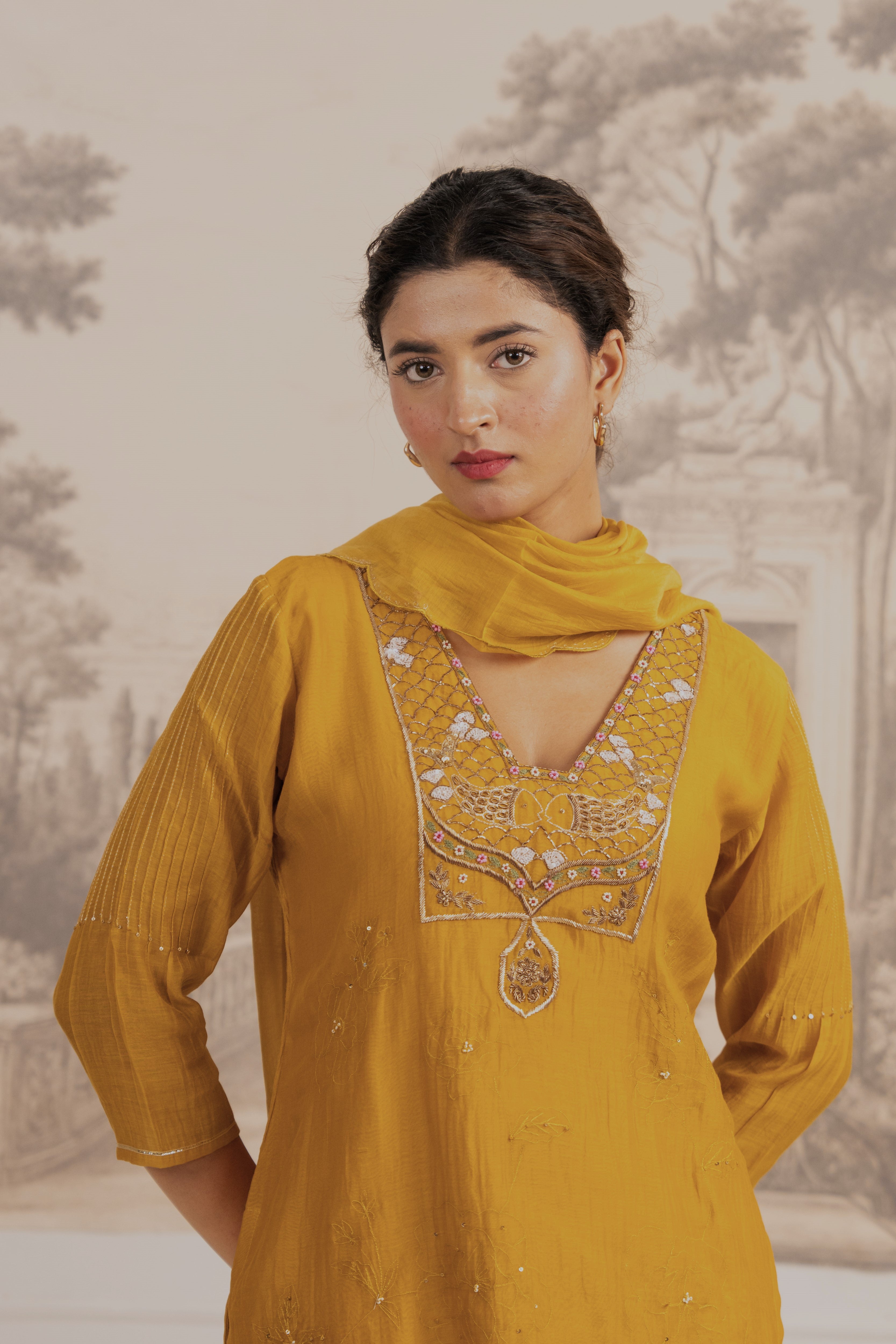 MUSTARD YELLOW MATSYA TOP PALAZZO WITH DUPATTA