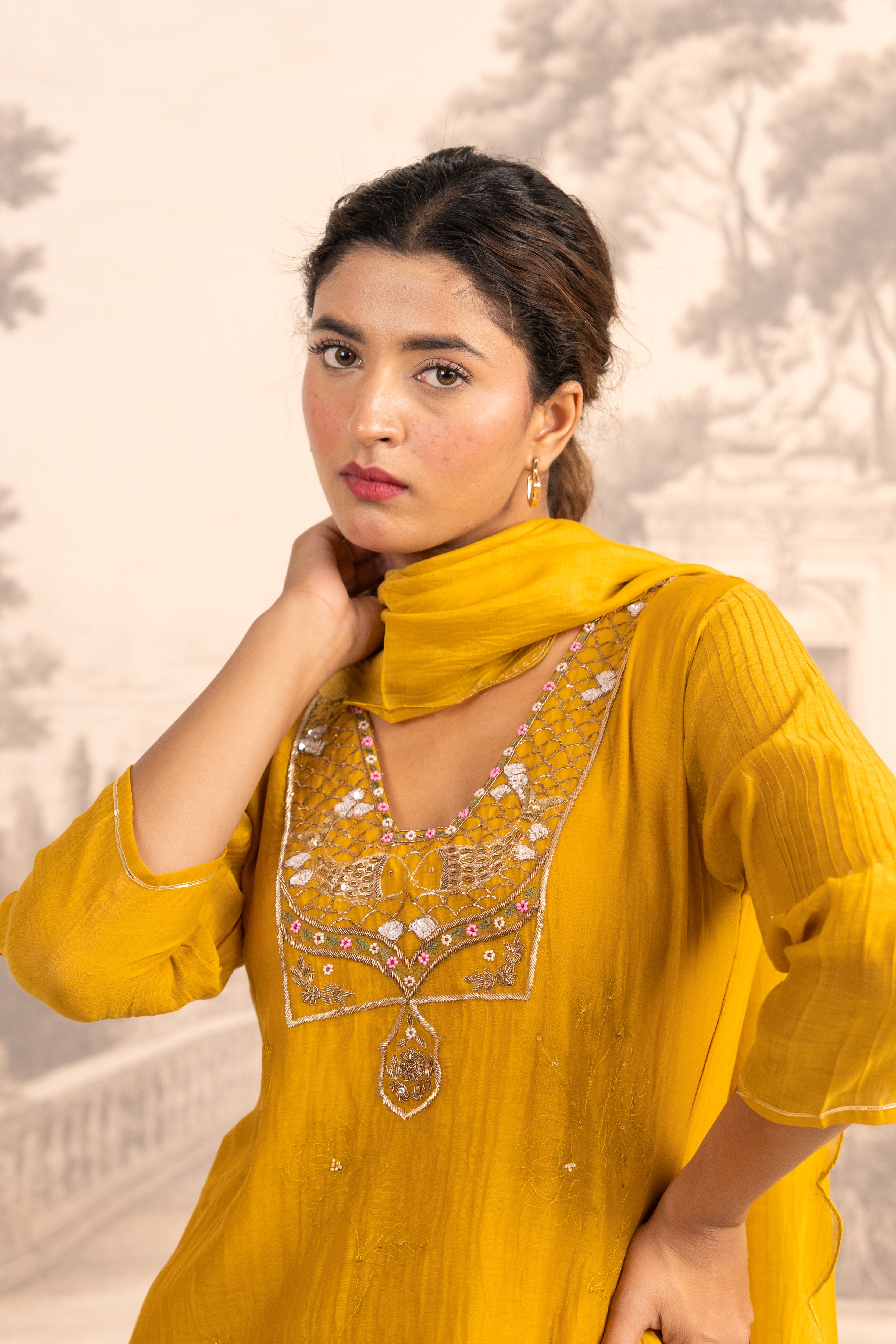 MUSTARD YELLOW MATSYA TOP PALAZZO WITH DUPATTA
