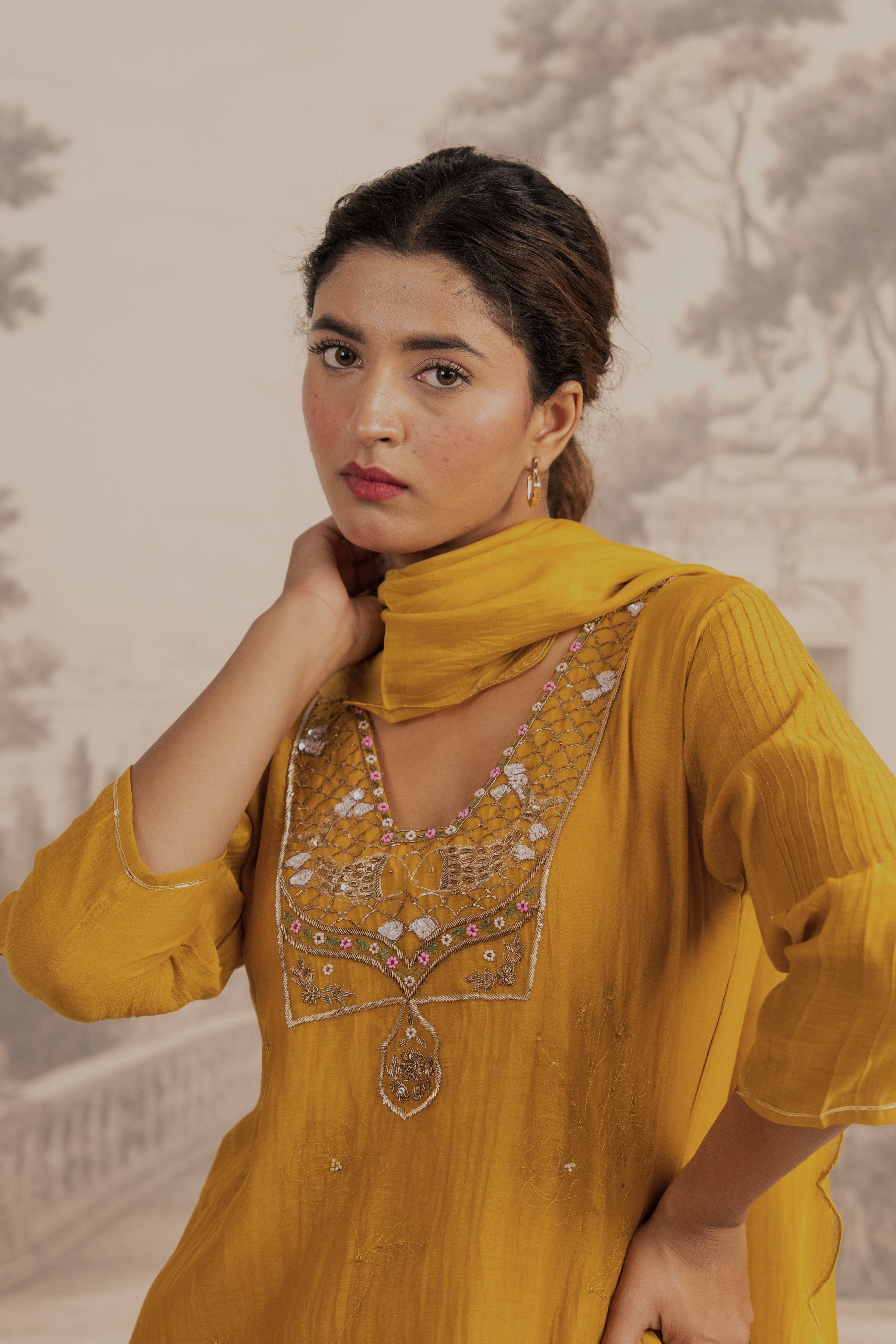MUSTARD YELLOW MATSYA TOP PALAZZO WITH DUPATTA