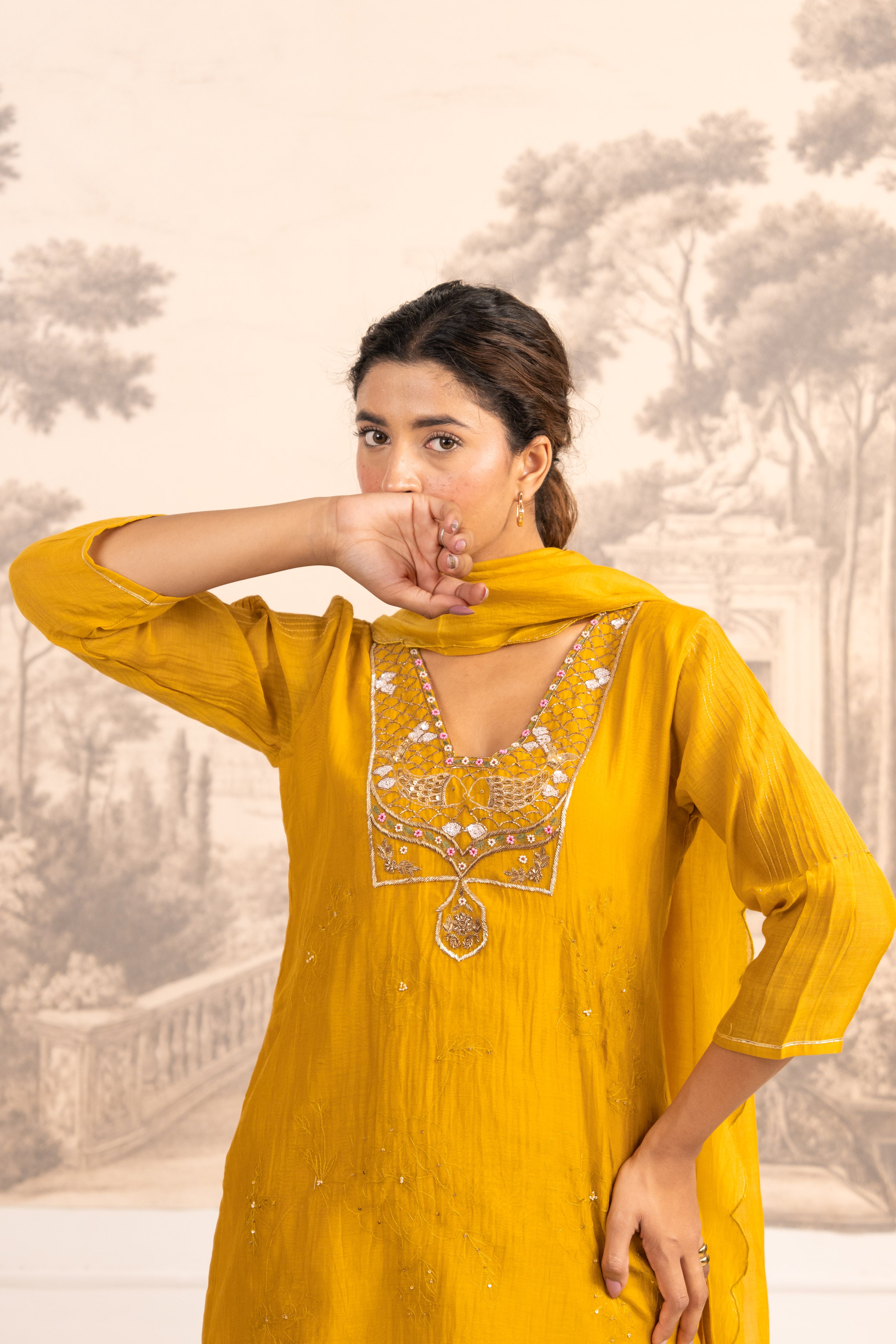 MUSTARD YELLOW MATSYA TOP PALAZZO WITH DUPATTA