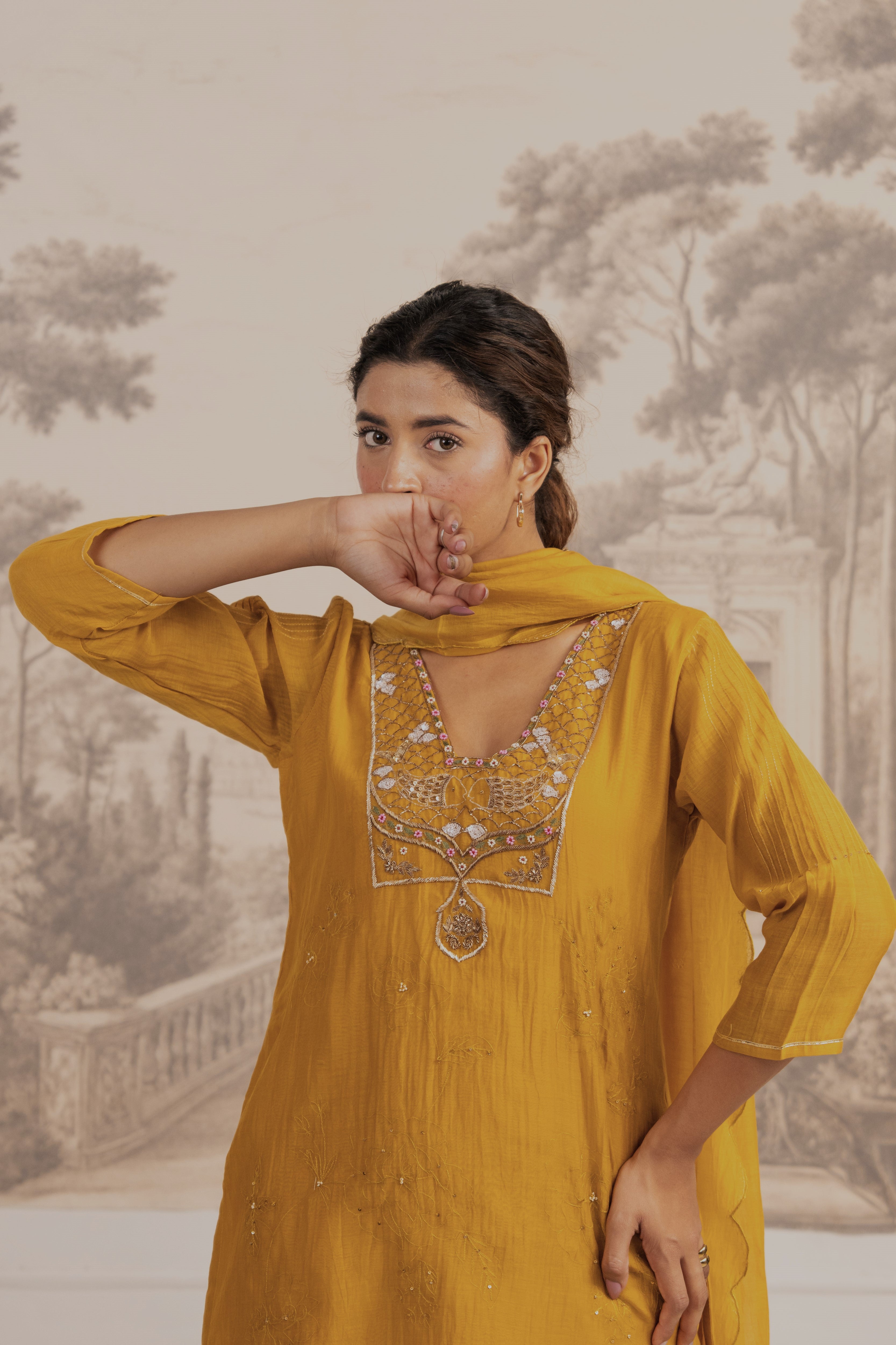 MUSTARD YELLOW MATSYA TOP PALAZZO WITH DUPATTA