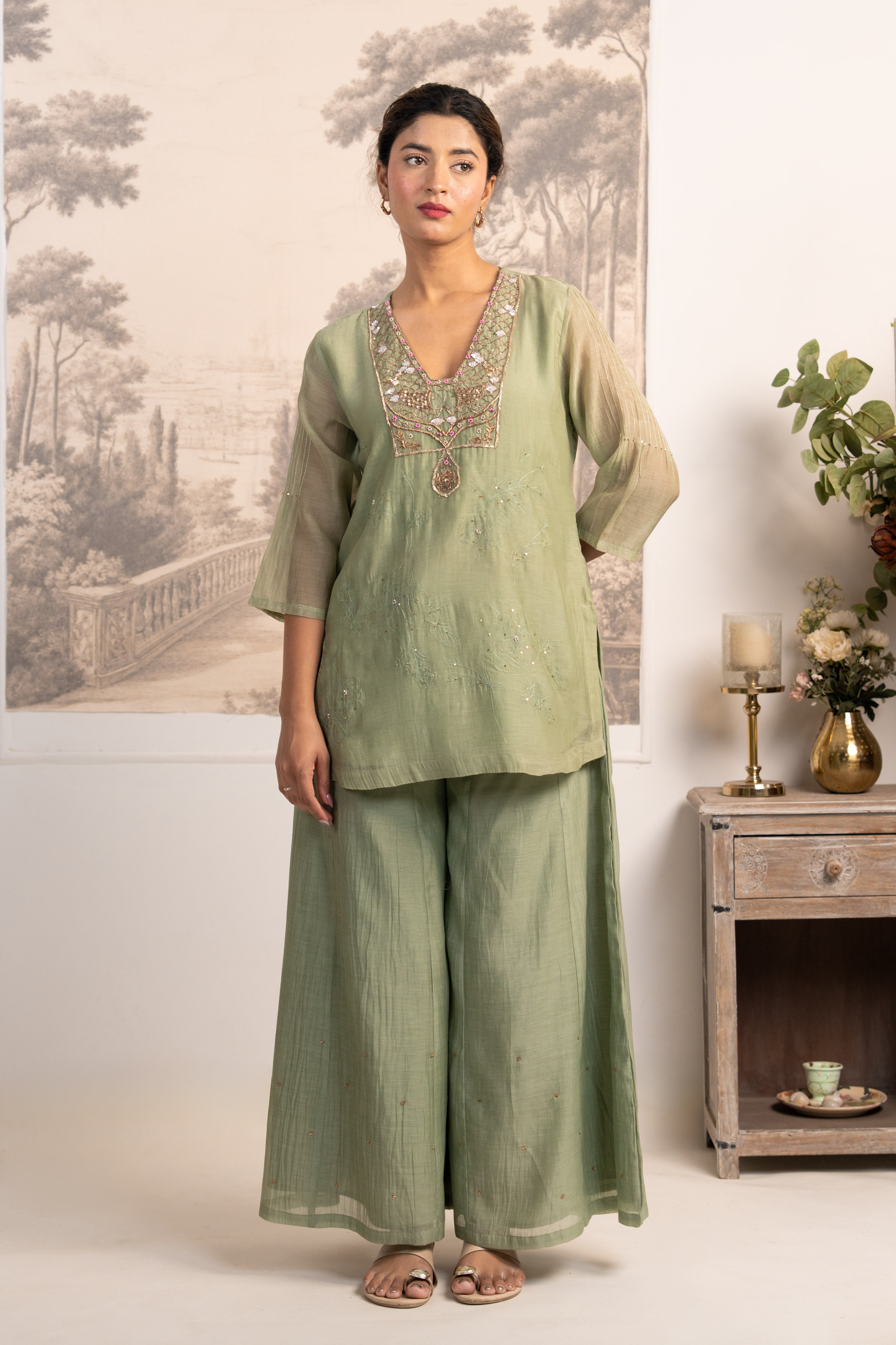 SEA GREEN MATSYA TOP PALAZZO WITH DUPATTA