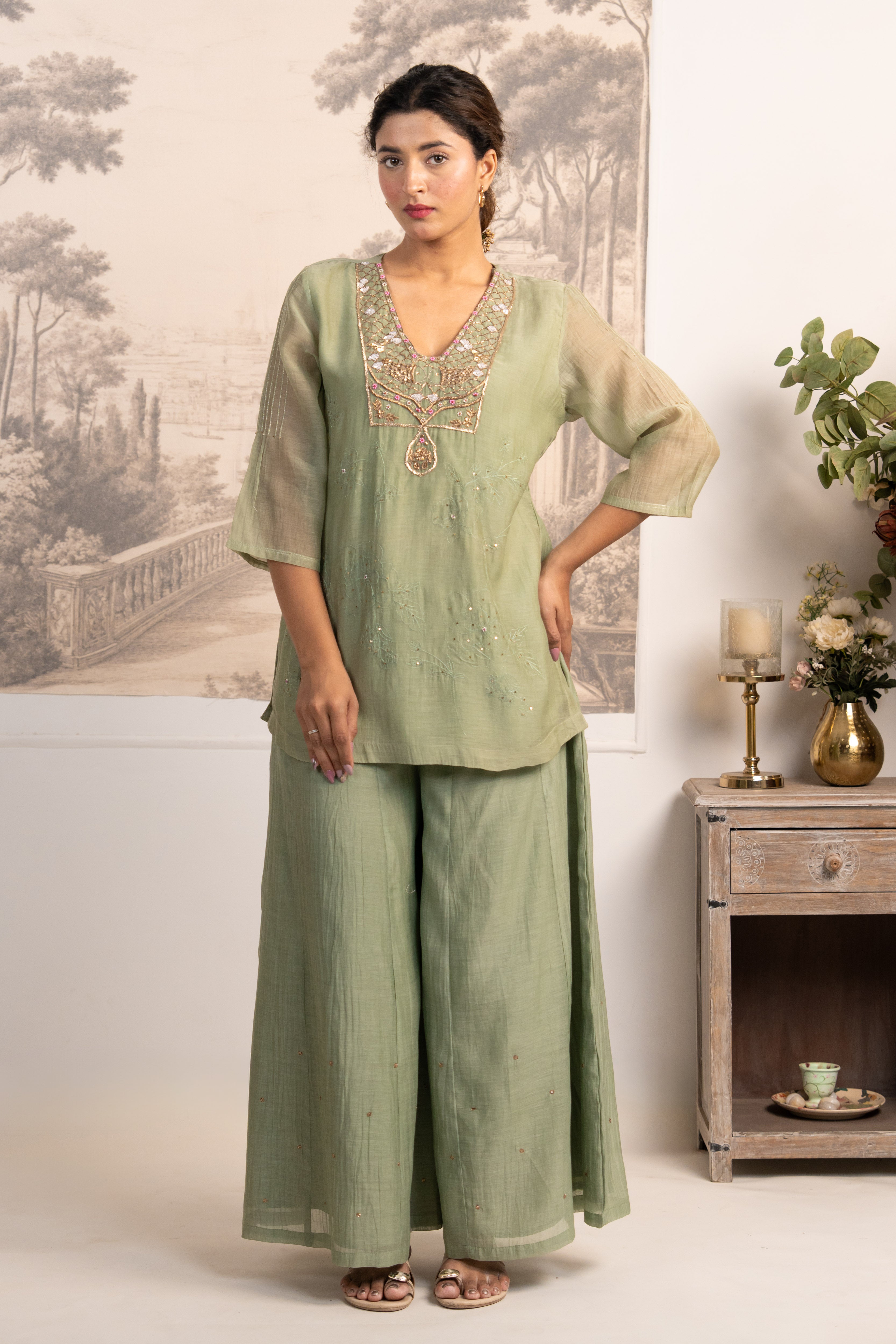 SEA GREEN MATSYA TOP PALAZZO WITH DUPATTA