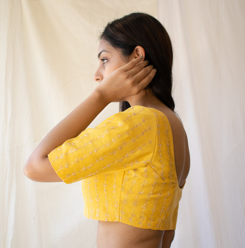 Mustard Zari Chanderi Blouse