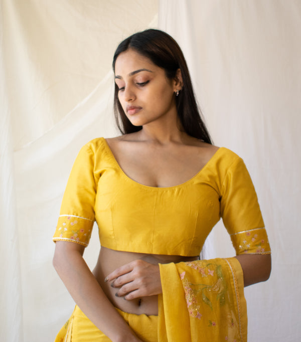 Mustard Miniature Chanderi blouse