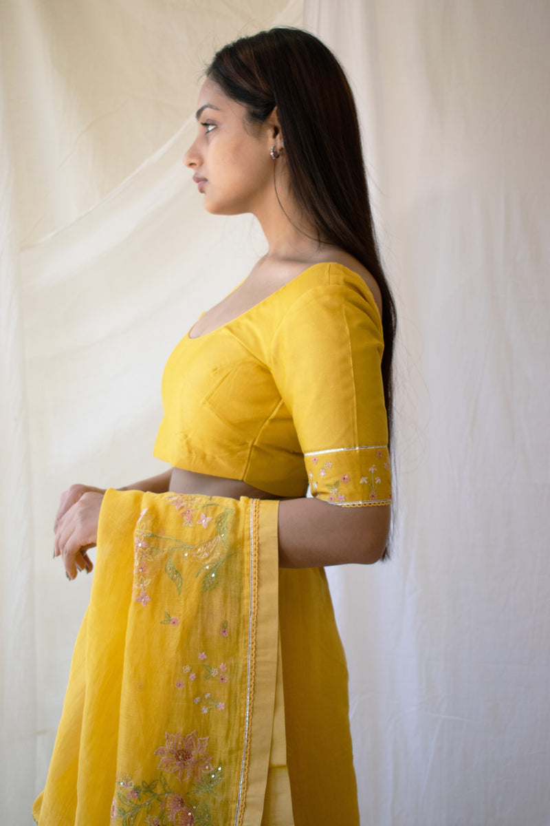 Mustard Miniature Chanderi blouse