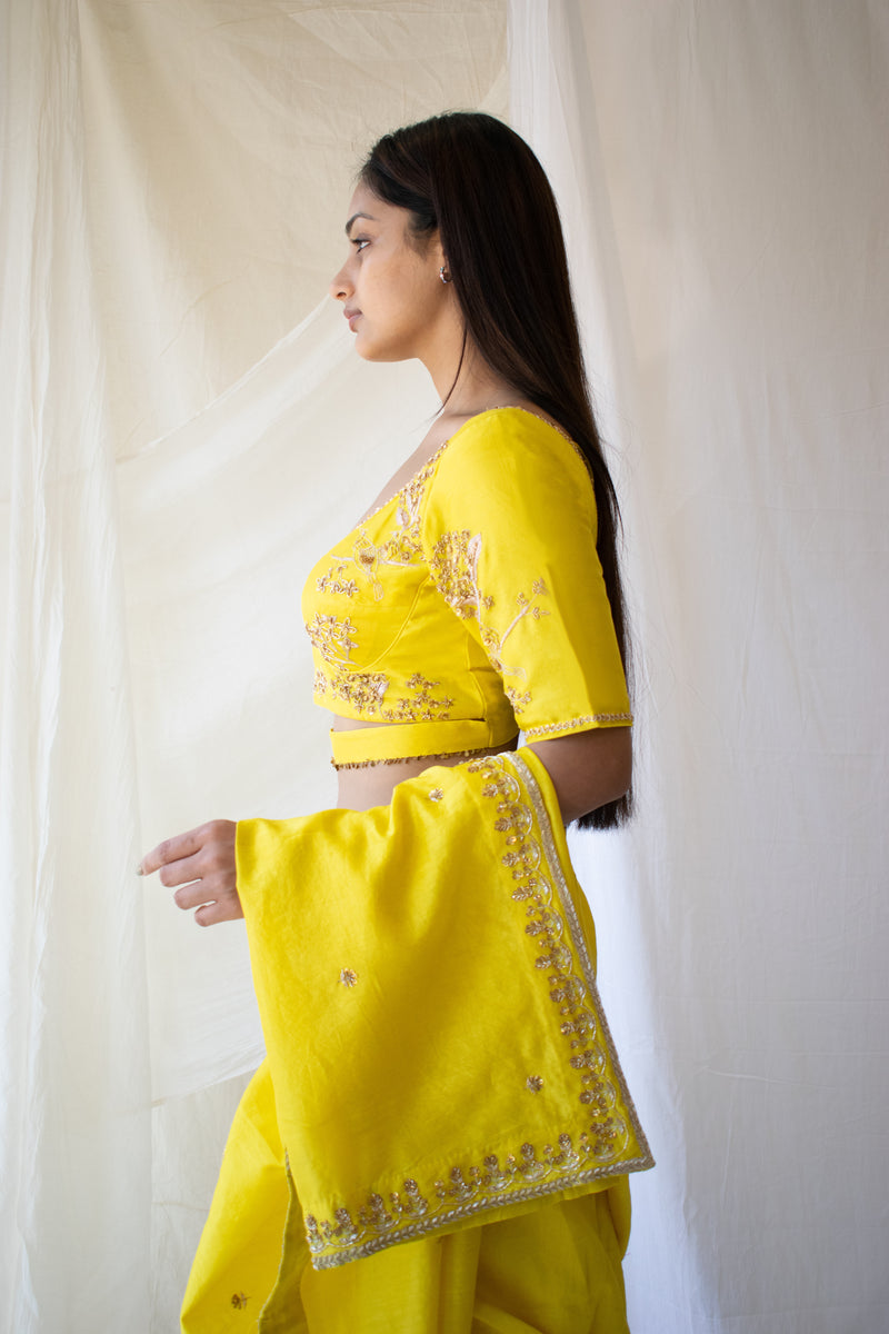 Neon Yellow Heritage Saree