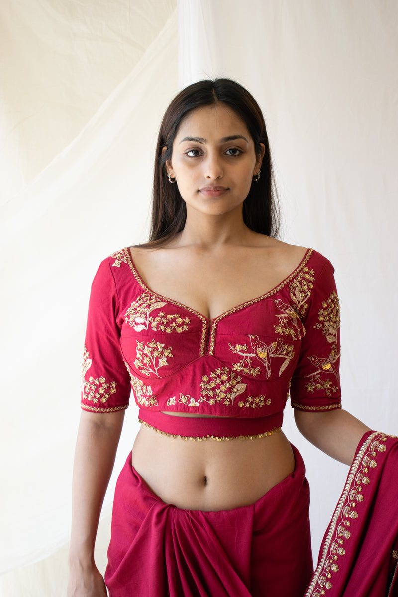 Red Heritage Chanderi Blouse