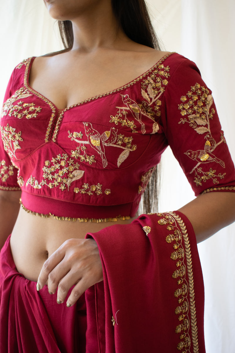 Red Heritage Chanderi Blouse