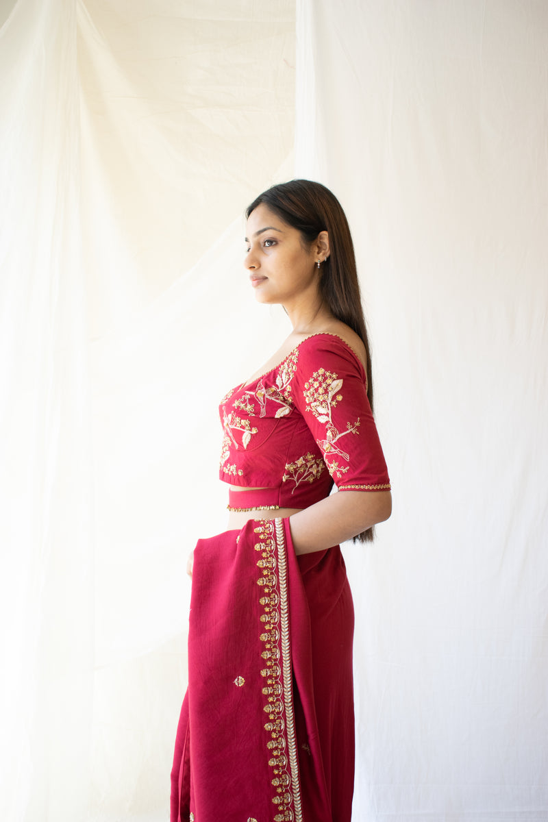 Red Heritage Chanderi Blouse